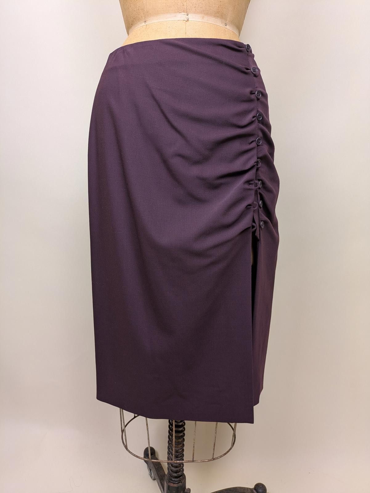 Emporio Armani Y2K Armani wool aubergine gathered slit skirt Size 28" / US 6 / IT 42 - 2 Thumbnail