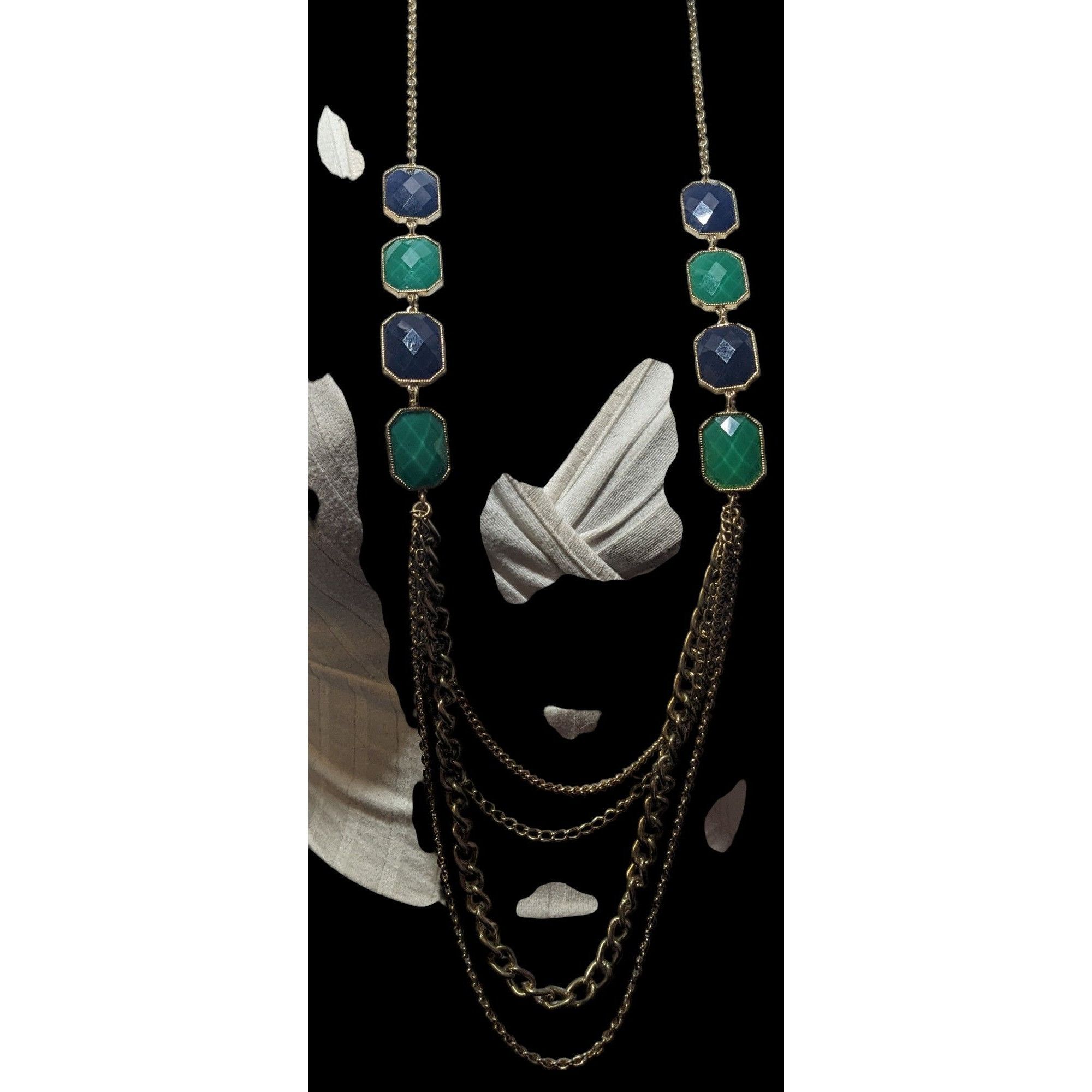 Other Y2k Chunky Glam Gold Tone Blue And Green Gemmed Multilayer S Size ONE SIZE - 5 Thumbnail