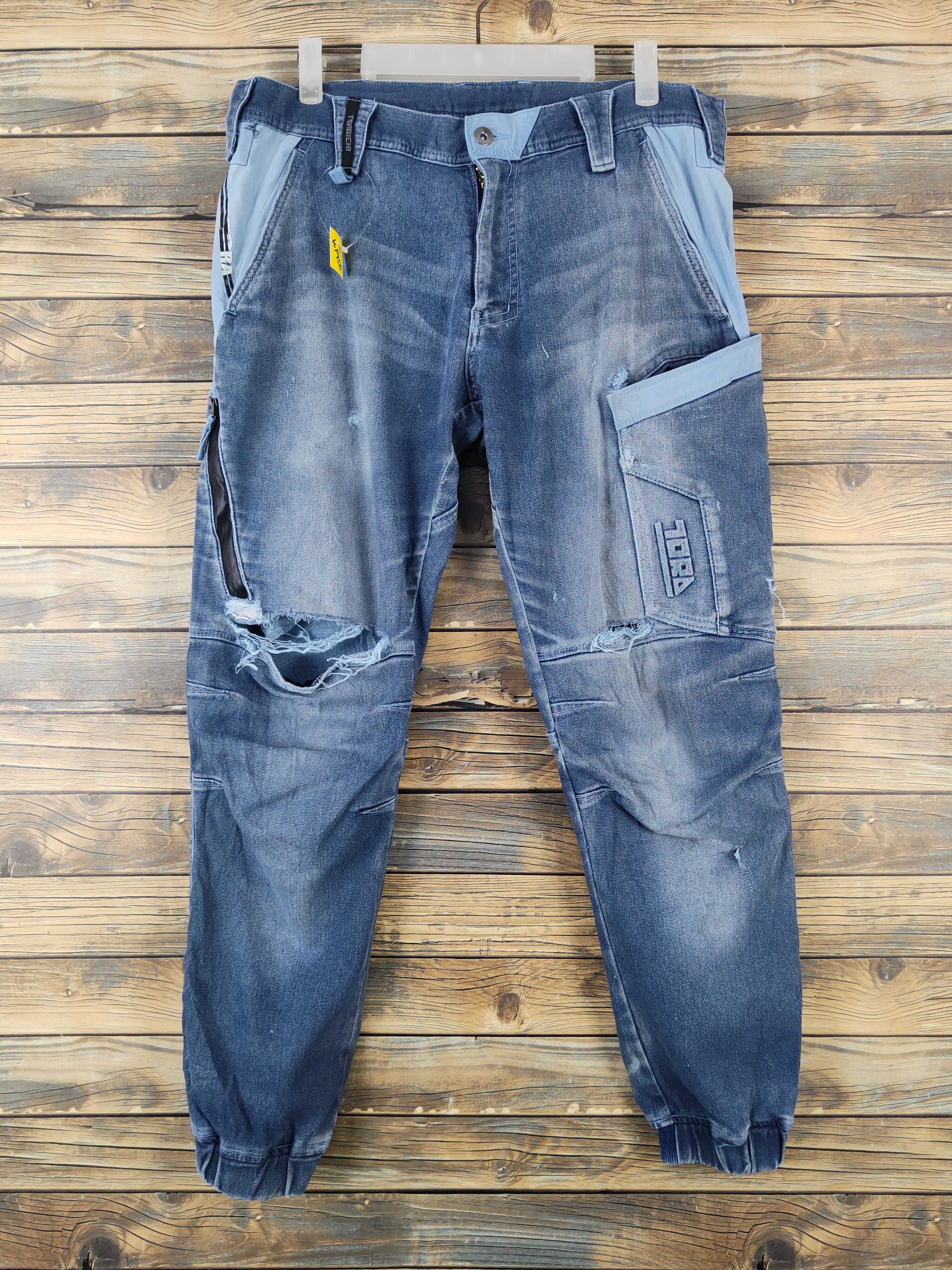 Japanese Brand Toraichi Blue Distressed Ripped Jogger Jeans #W1950 Size US 34 / EU 50 - 1 Thumbnail