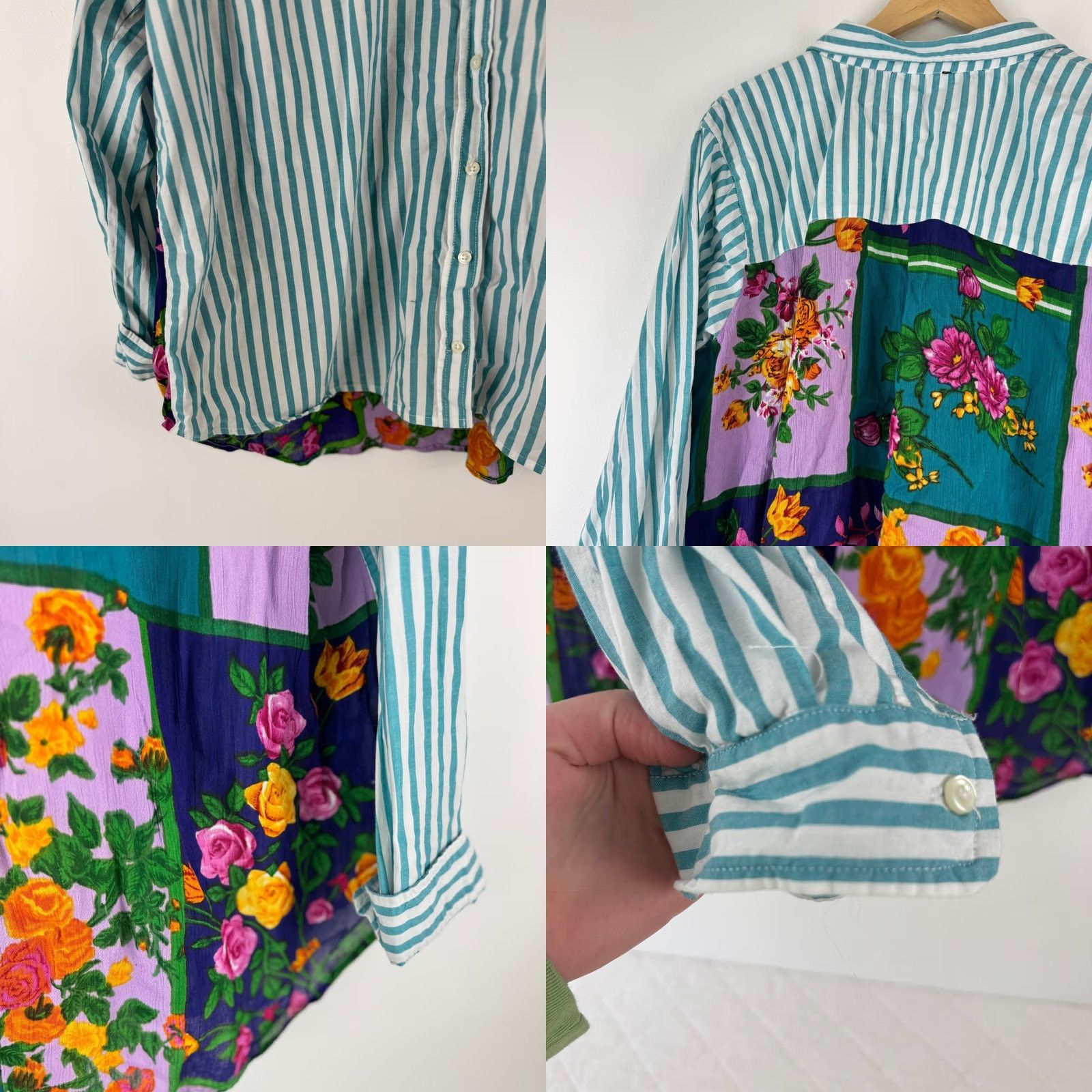 Vintage Tolani Collection Striped Floral Patchwork Mixed Media Button Down Shirt XL Women Size XL / US 12-14 / IT 48-50 - 8 Thumbnail