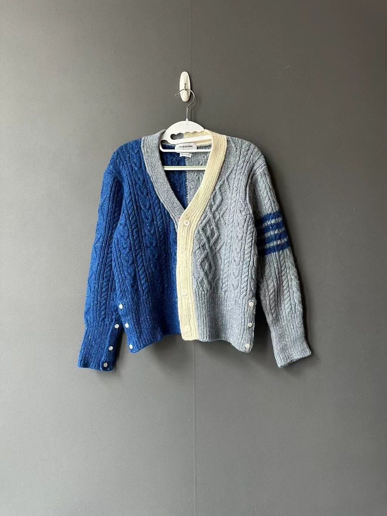 Thom Browne Thom Browne size2 Gray and blue patchwork sheep sweater Size US M / EU 48-50 / 2 - 1 Thumbnail