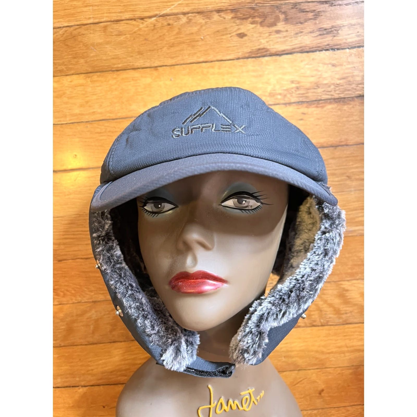 Vintage Supplex Trapper Hat Ear Flaps Black Mens One Size Winter Hat Size ONE SIZE - 4 Thumbnail