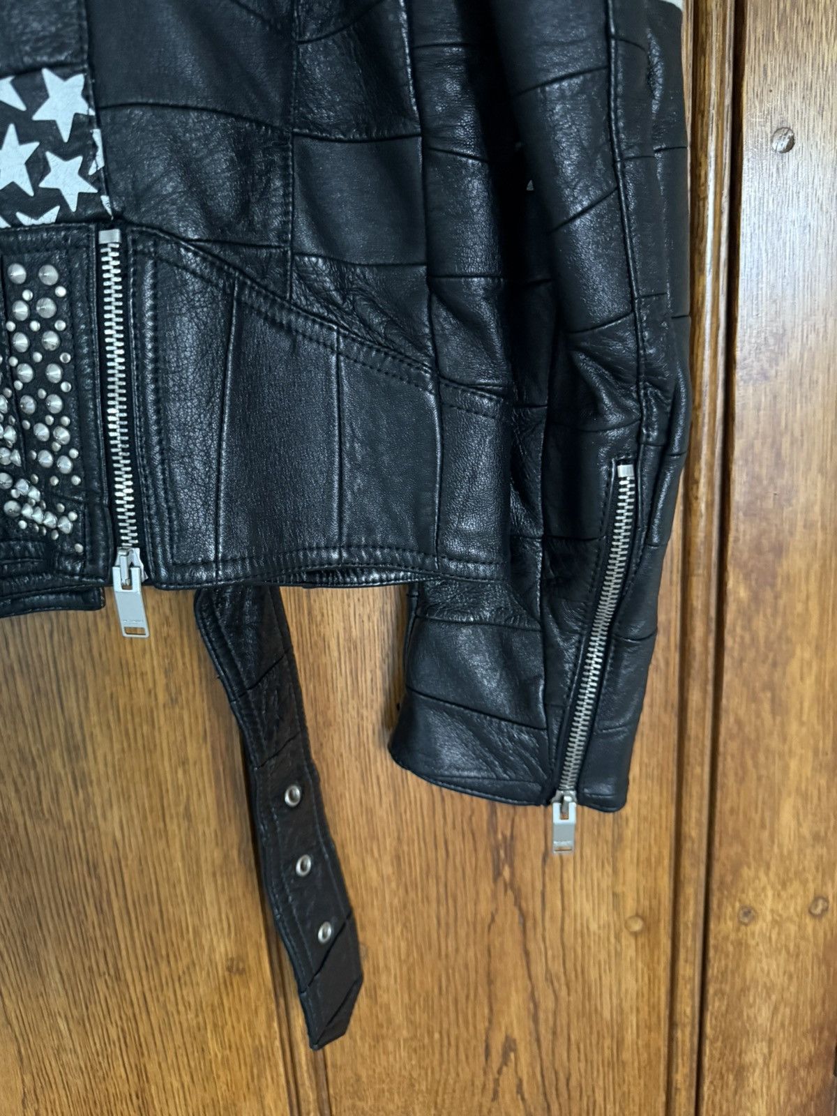 SS16 Saint Laurent patchwork studded leather biker jacket 48