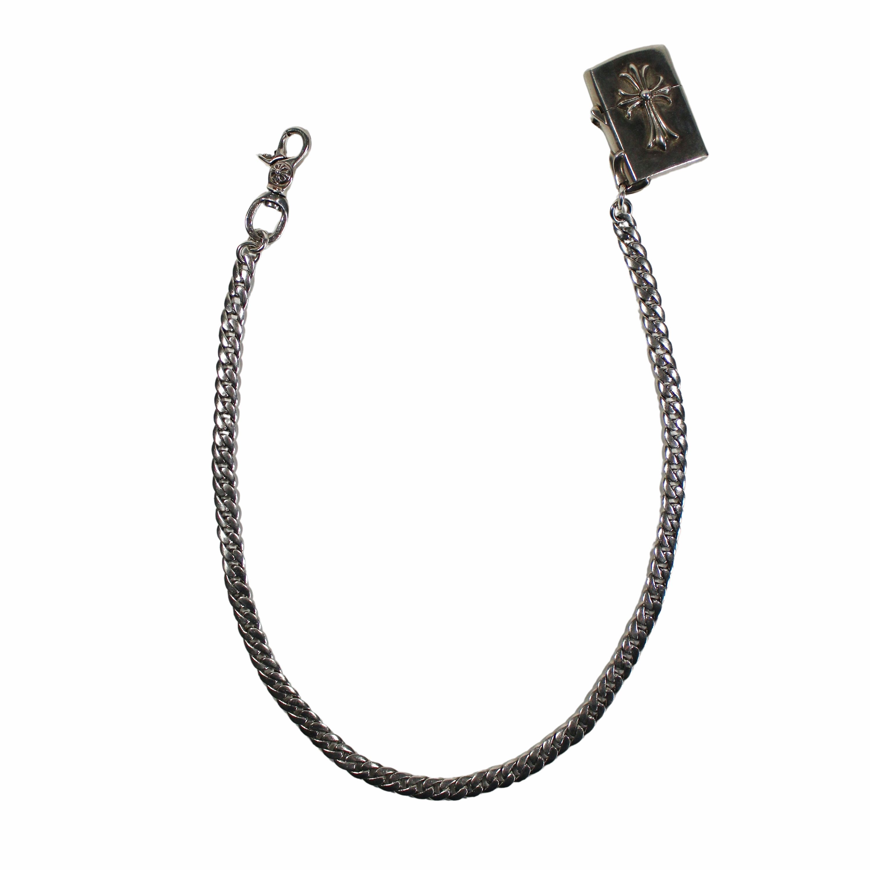 Pre-owned Chrome Hearts Cuban Link Cross Lighter Wallet Chain In Silver
