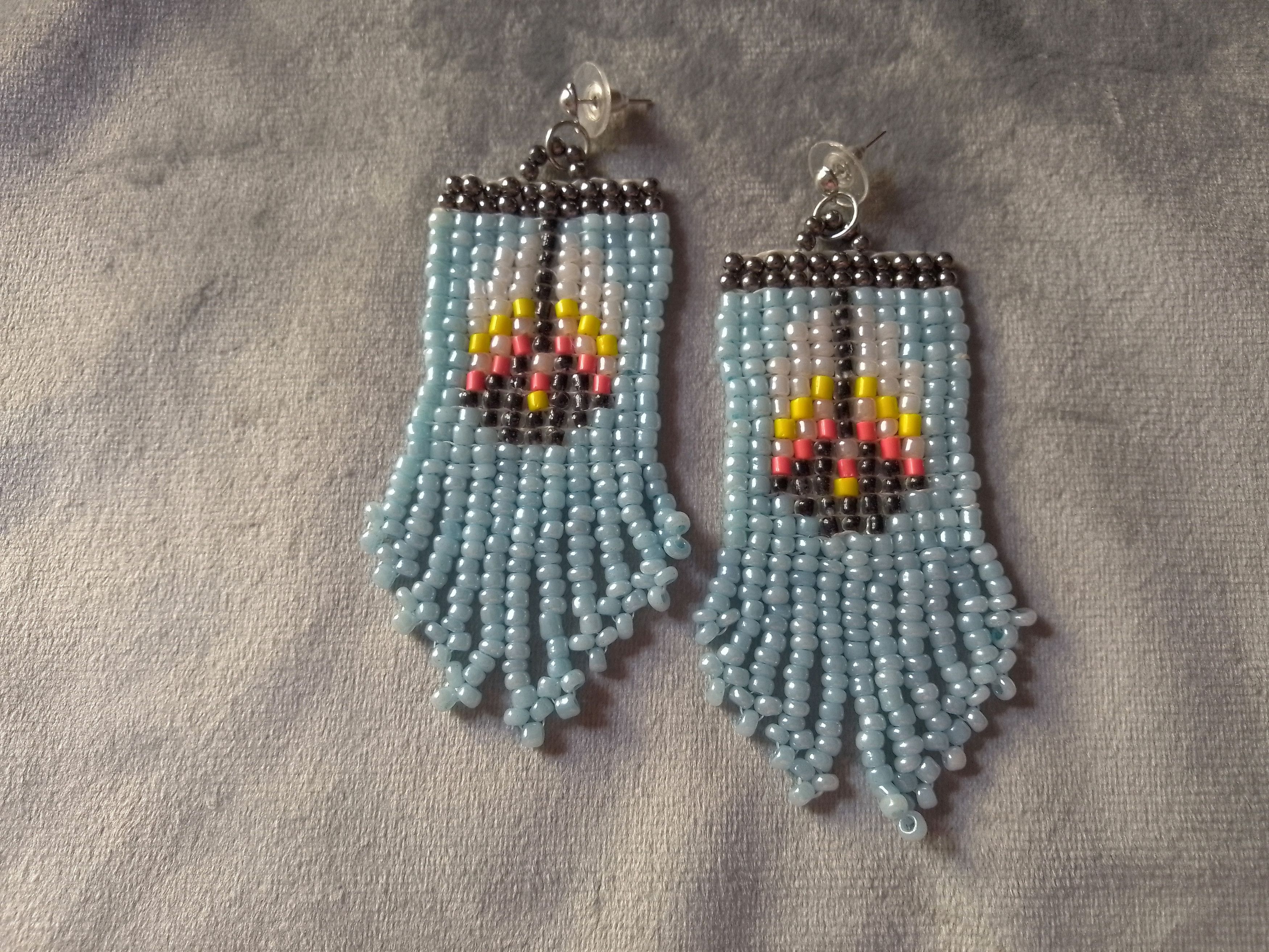 Handmade Earrings Blue Fringe Ethnic Native Americans Pattern Size ONE SIZE - 3 Thumbnail