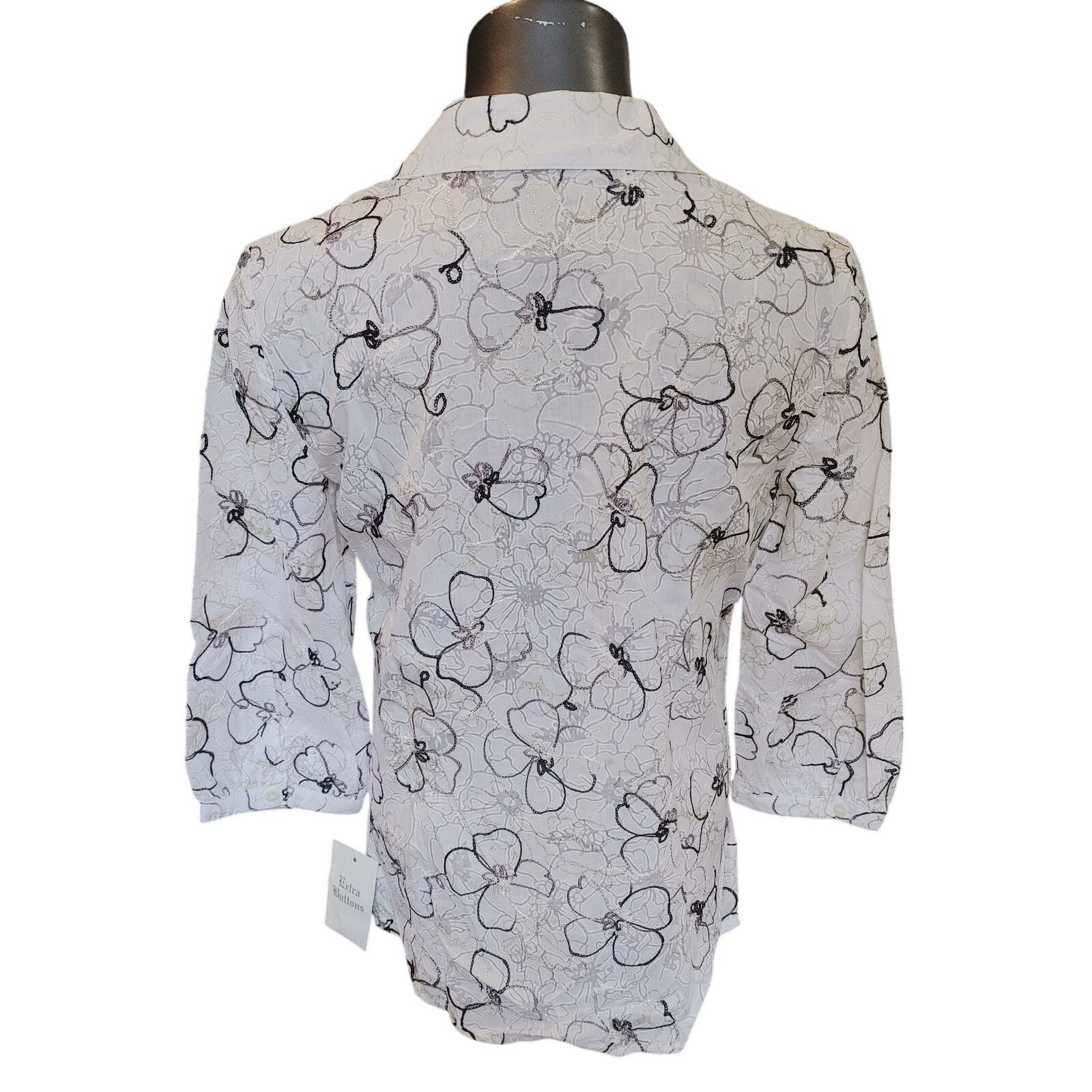 Other JM Collections Women's 8 White/Black Floral Bttn Front Shirt Size M / US 6-8 / IT 42-44 - 2 Thumbnail