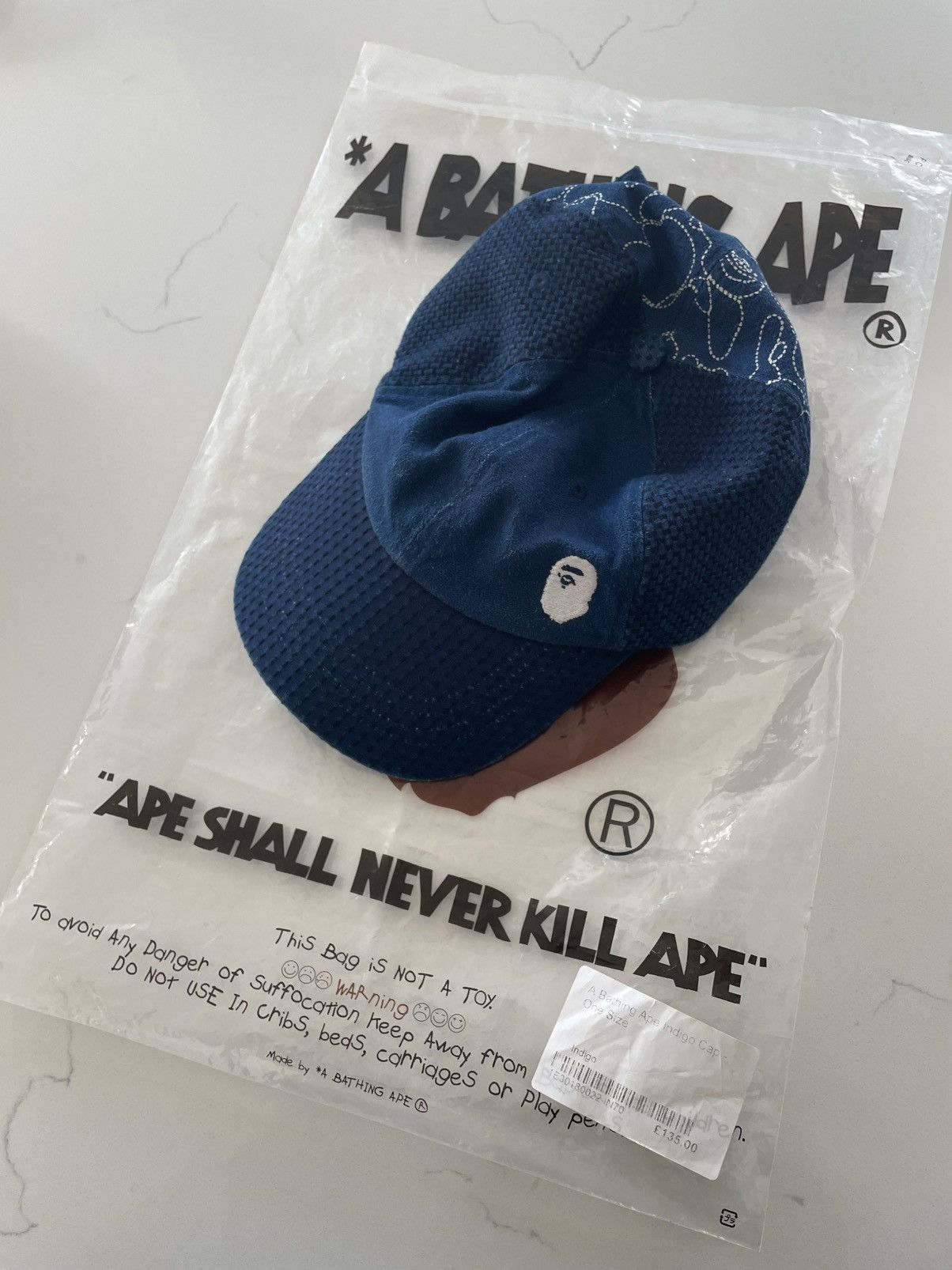 Bape Bape Ape A Bathing Ape Indigo Japan Sashiko Cap Hat Size ONE SIZE - 1 Thumbnail