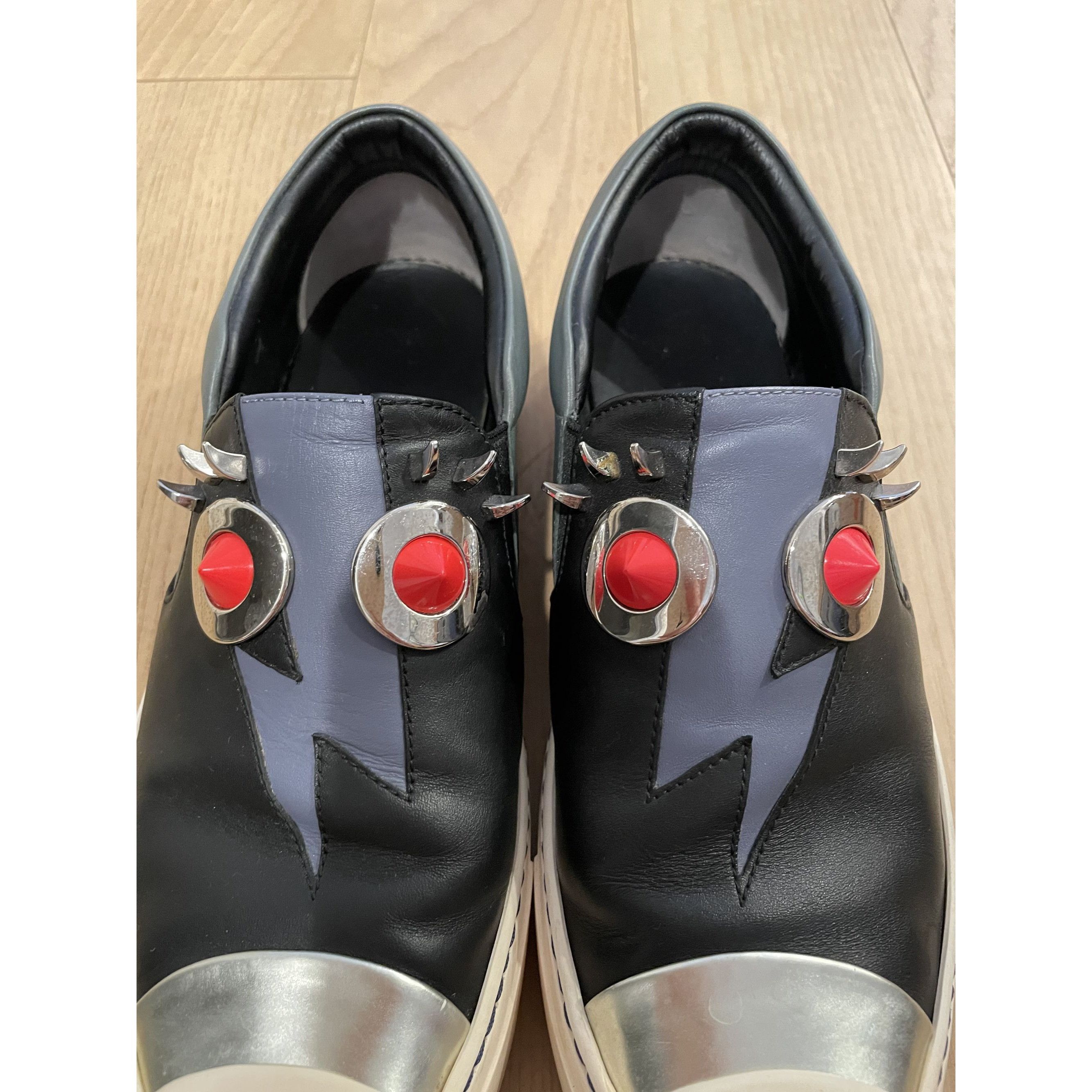 Fendi Fendi Black Leather Slip-On Sneakers With Lightning Bolt Des Size US 7 / EU 40 - 2 Thumbnail