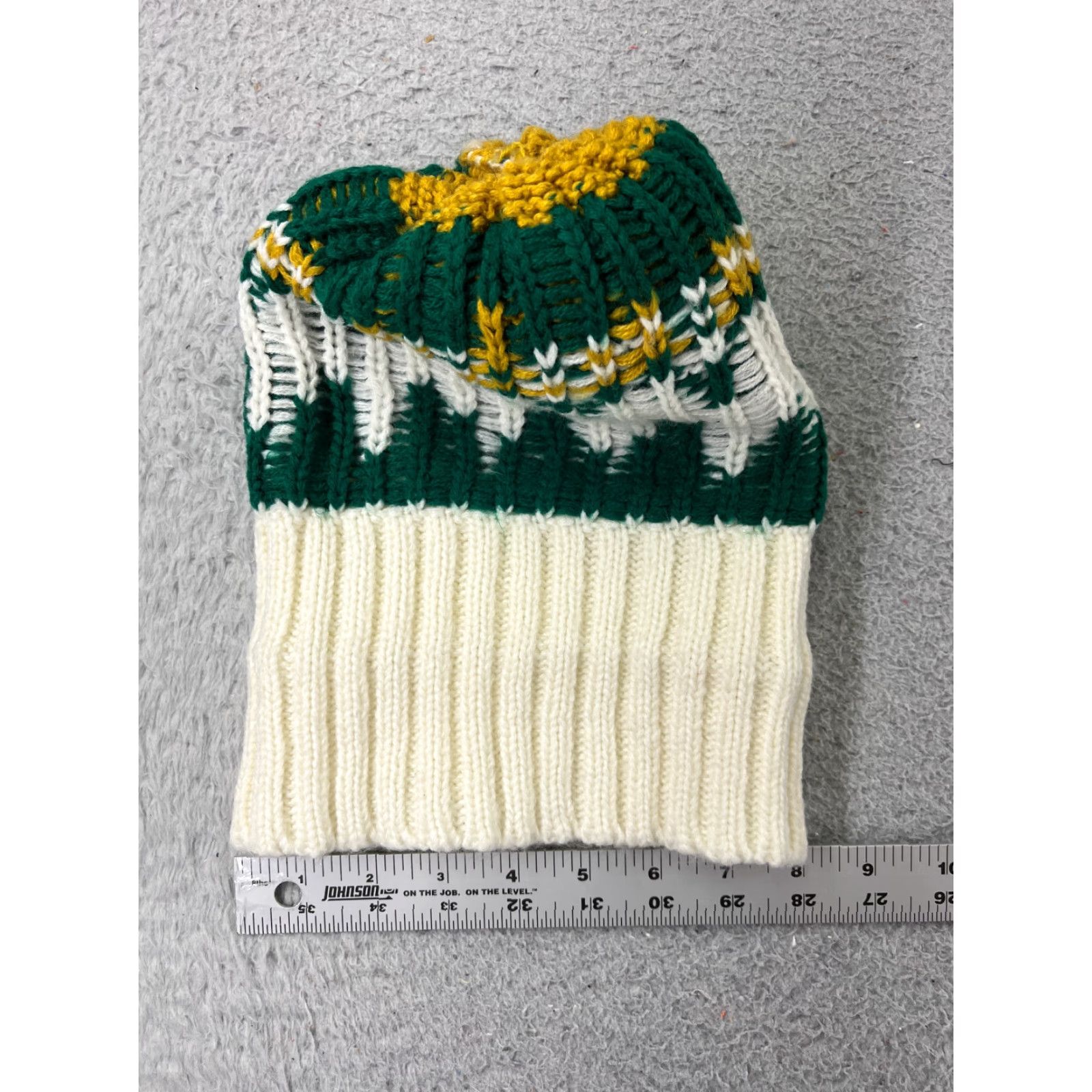 Vintage Flystpp Beanie Womens One Size Green White Chevron Knit Wool Blend Pom Hat Size ONE SIZE - 5 Thumbnail