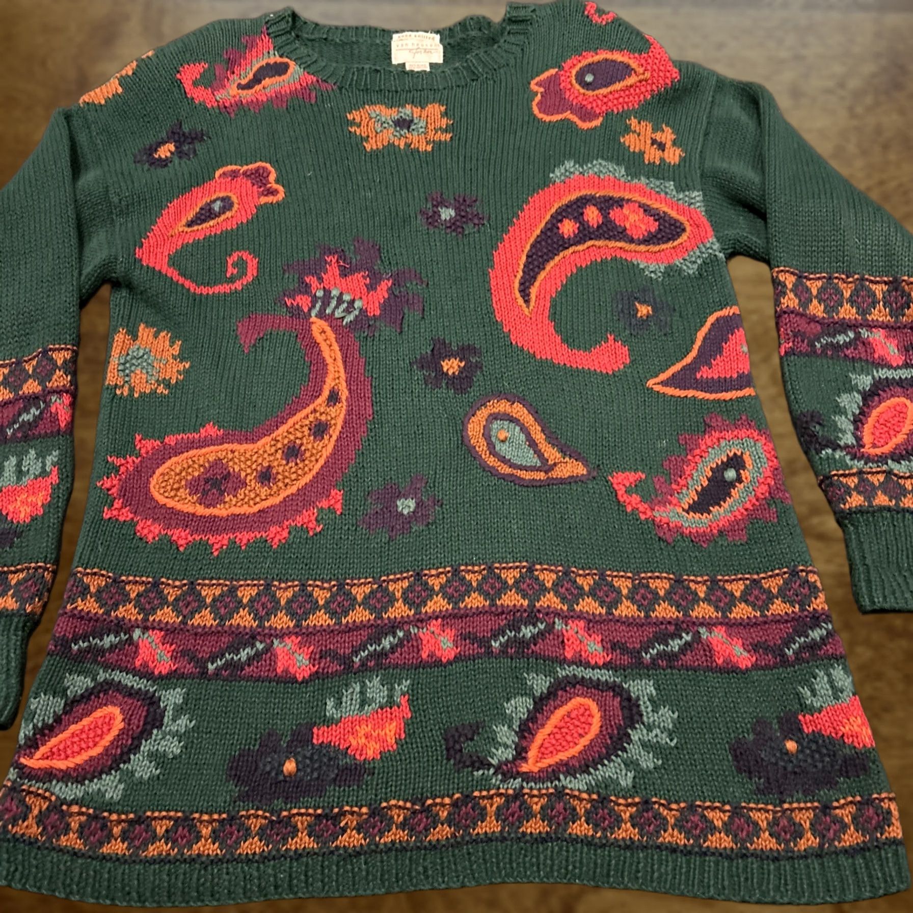 Van Heusen VINTAGE Van Heusen For Her Sweater Womens Green Floral Hand Embroidered 90s Pullover Knit Crew Neck Casual L Green Womens Mens? Nope Size L / US 10 / IT 46 - 1 Thumbnail