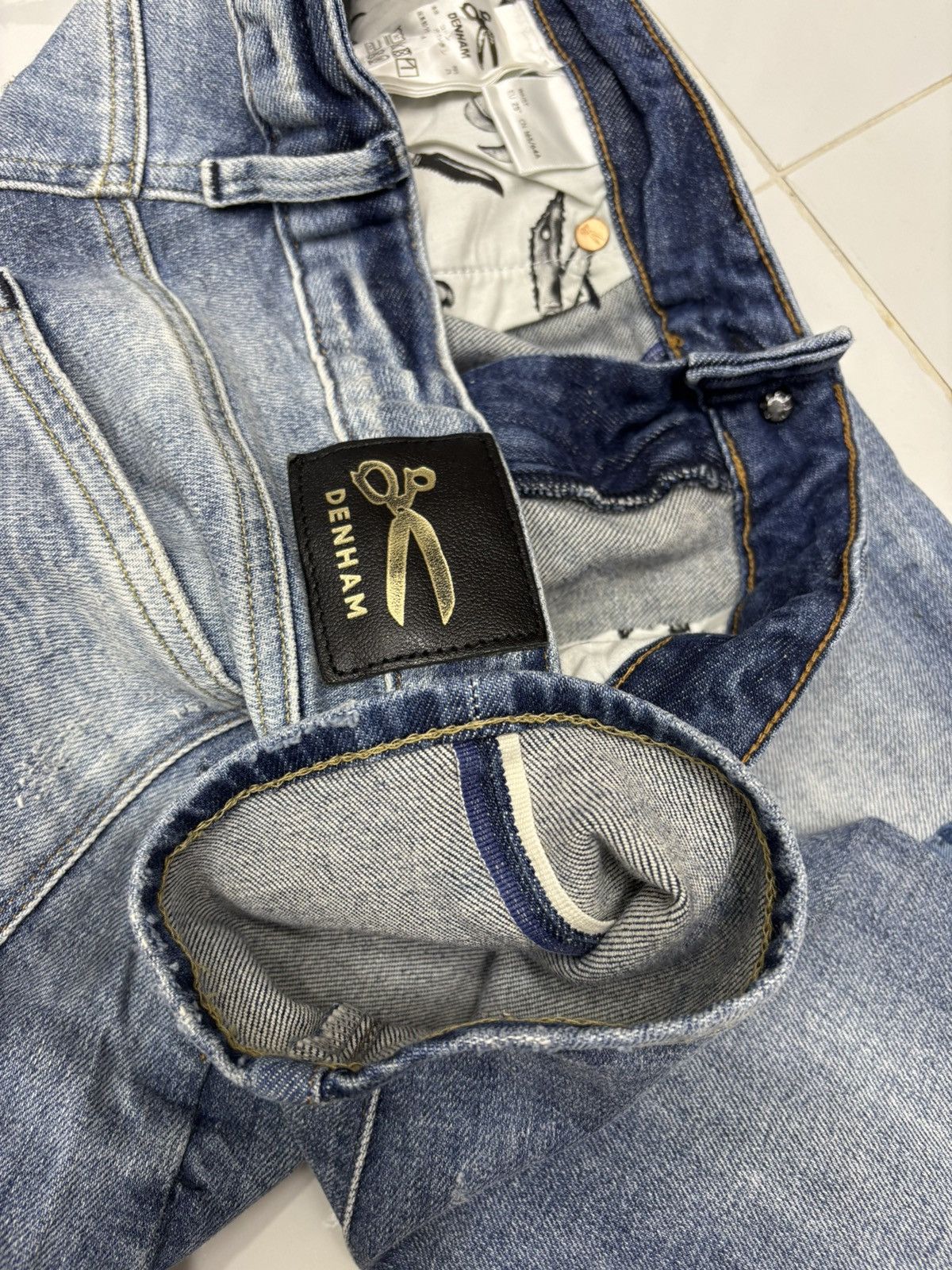 DENHAM Vintage Denham Half Selvedge Patchwork Distressed Denim Jean Size US 29 - 10 Thumbnail