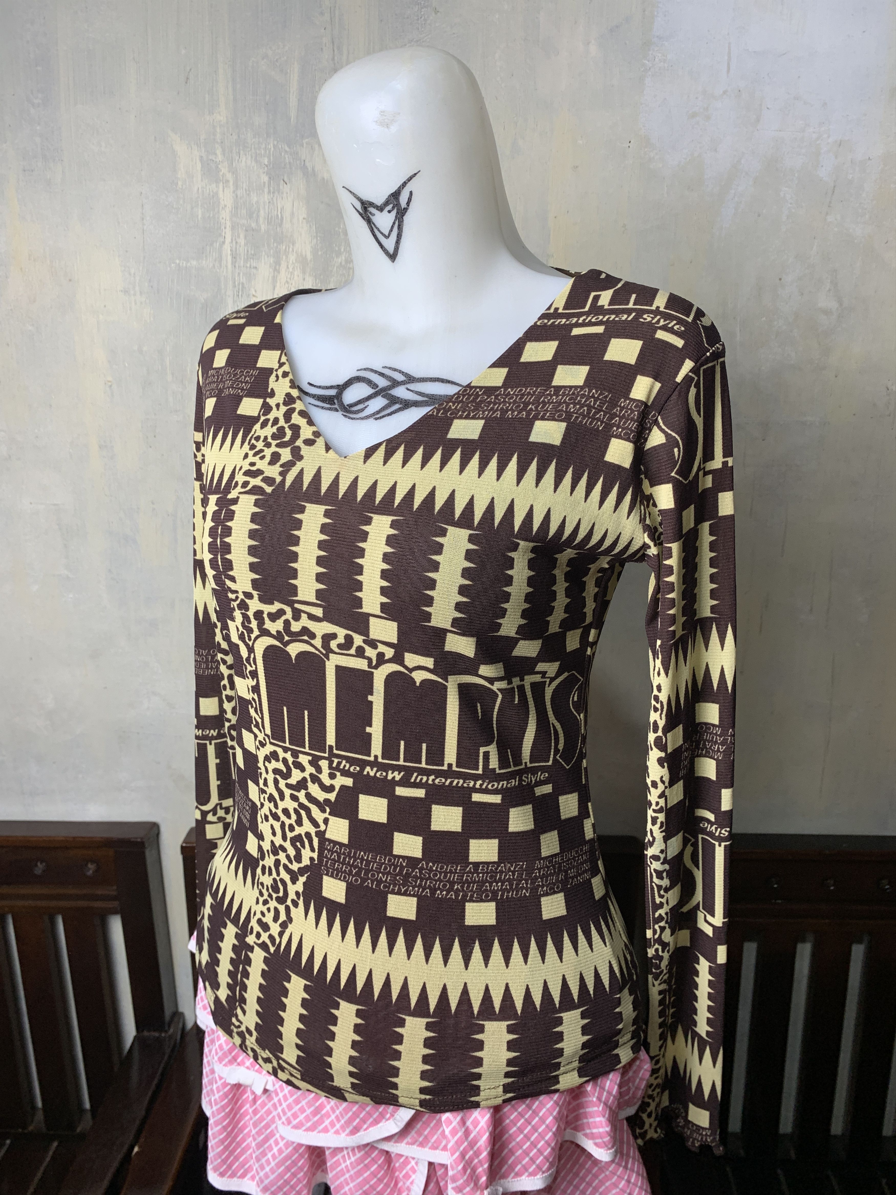 Japanese Brand Dan Mey Brown Memphis Zigzag Mesh Top (S) Size S / US 4 / IT 40 - 2 Thumbnail