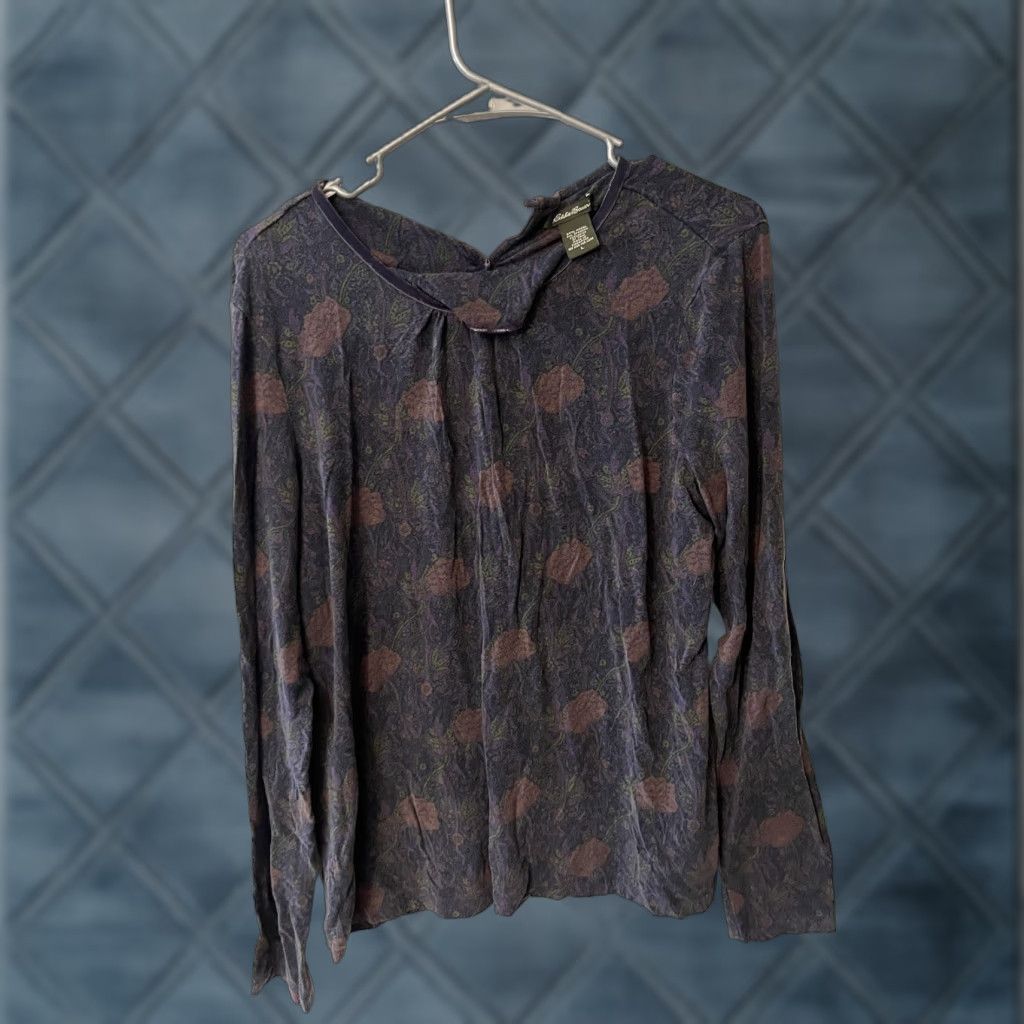 Eddie Bauer Eddie Bauer Long Sleeve Womens L Purple Floral with Velvety Trim"} Size L / US 10 / IT 46 - 1 Thumbnail