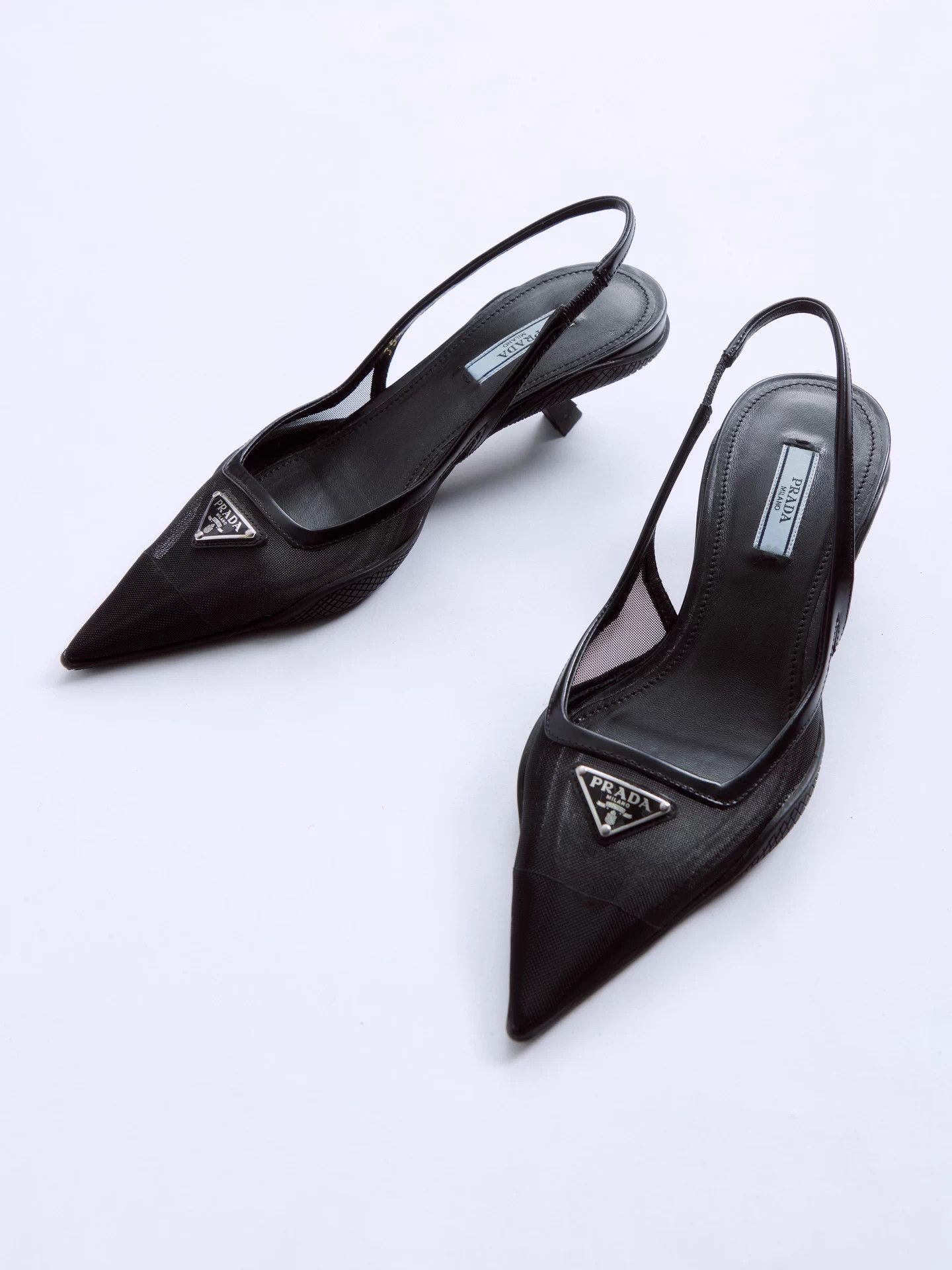 Prada PRADA 2022SS black mesh cat heels triangle logo Size US 6 / IT 36 - 5 Thumbnail