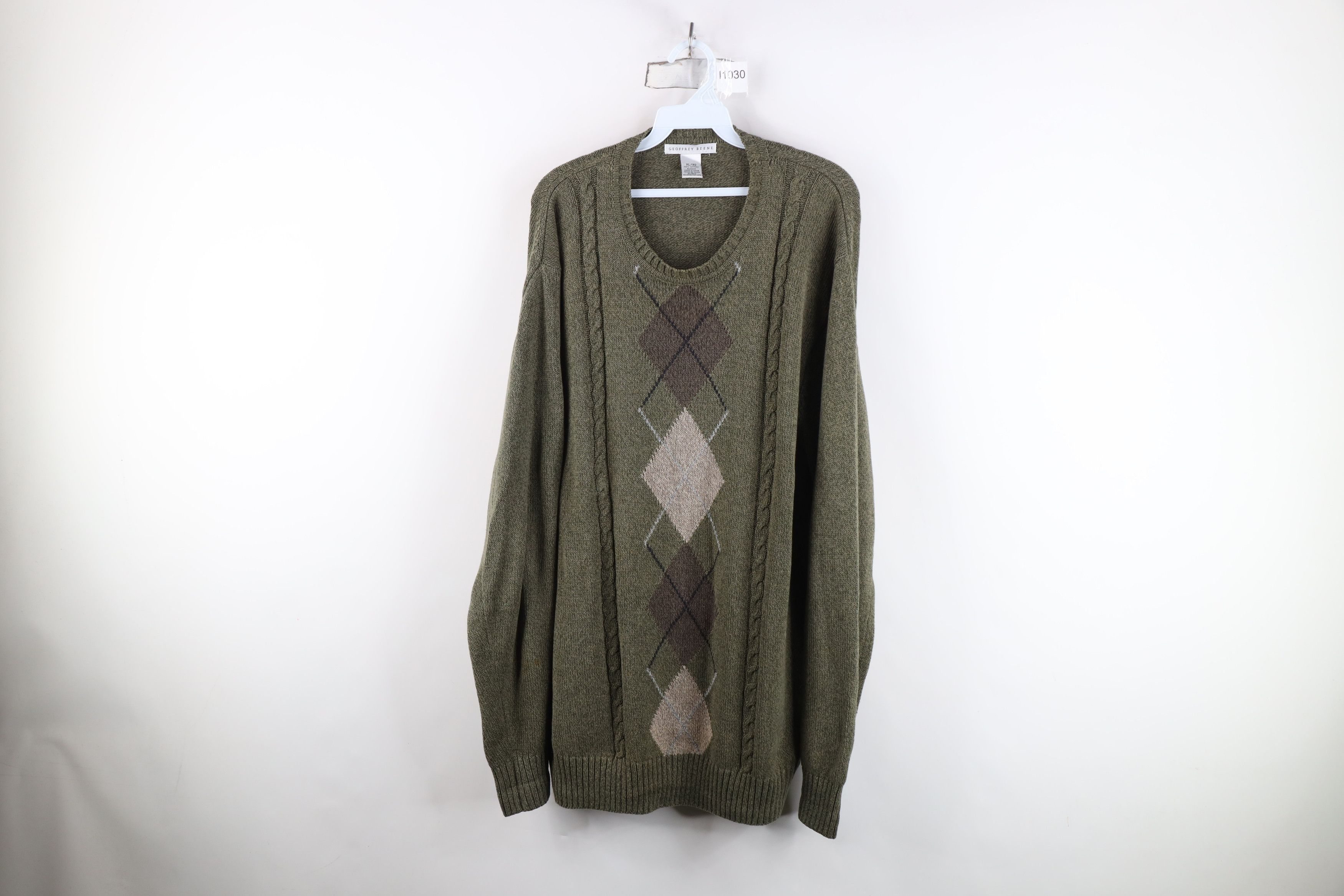 Vintage Vintage 90s Streetwear Cotton Cable Knit Sweater Green Size US XL / EU 56 / 4 - 1 Thumbnail