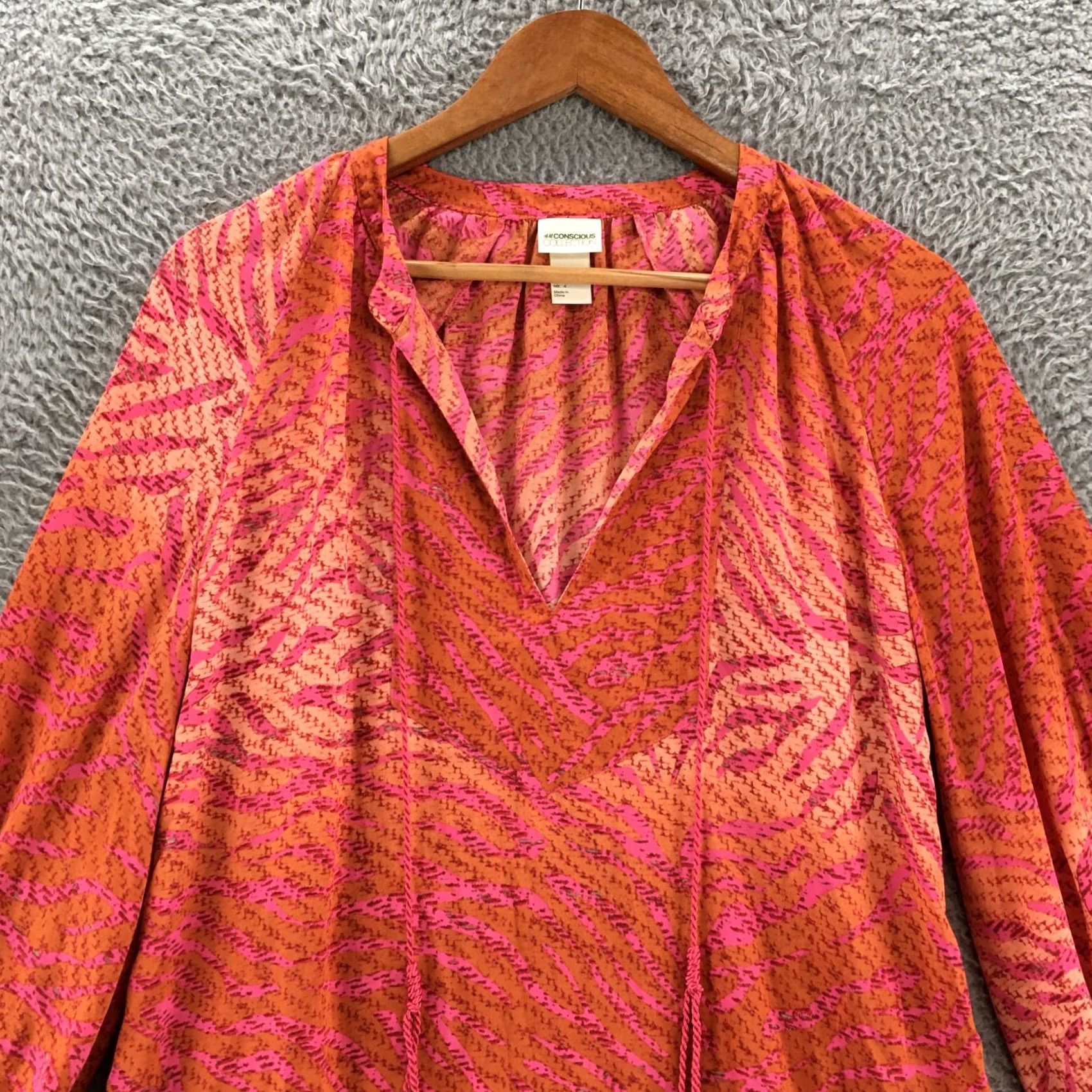 H&M H&M Consious Shift Tunic Dress Womens 4 Orange/Pink Tangerine Dreams 3/4 Sleeves Dress Womens 4 Pink 3/4 Sleeve Casual Knee Length Shifts Mens Girls Size S / US 4 / IT 40 - 2 Thumbnail