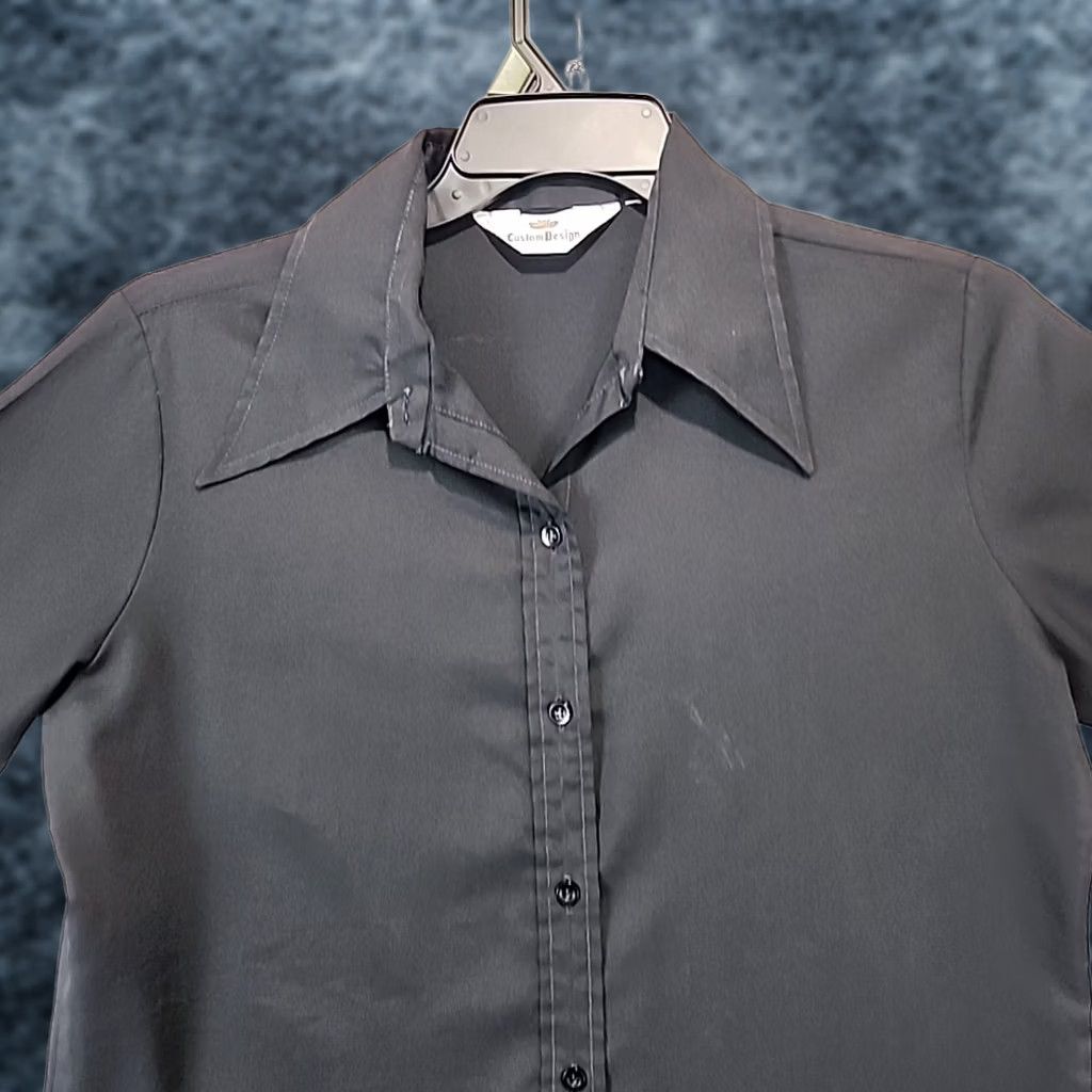 Vintage VINTAGE Custom Design Dress Shirt Women's L Black Point Collar Long Sleeve Button Front Disbo Retro (70s, Hippie, Disco) Womens Size L / US 10 / IT 46 - 1 Thumbnail