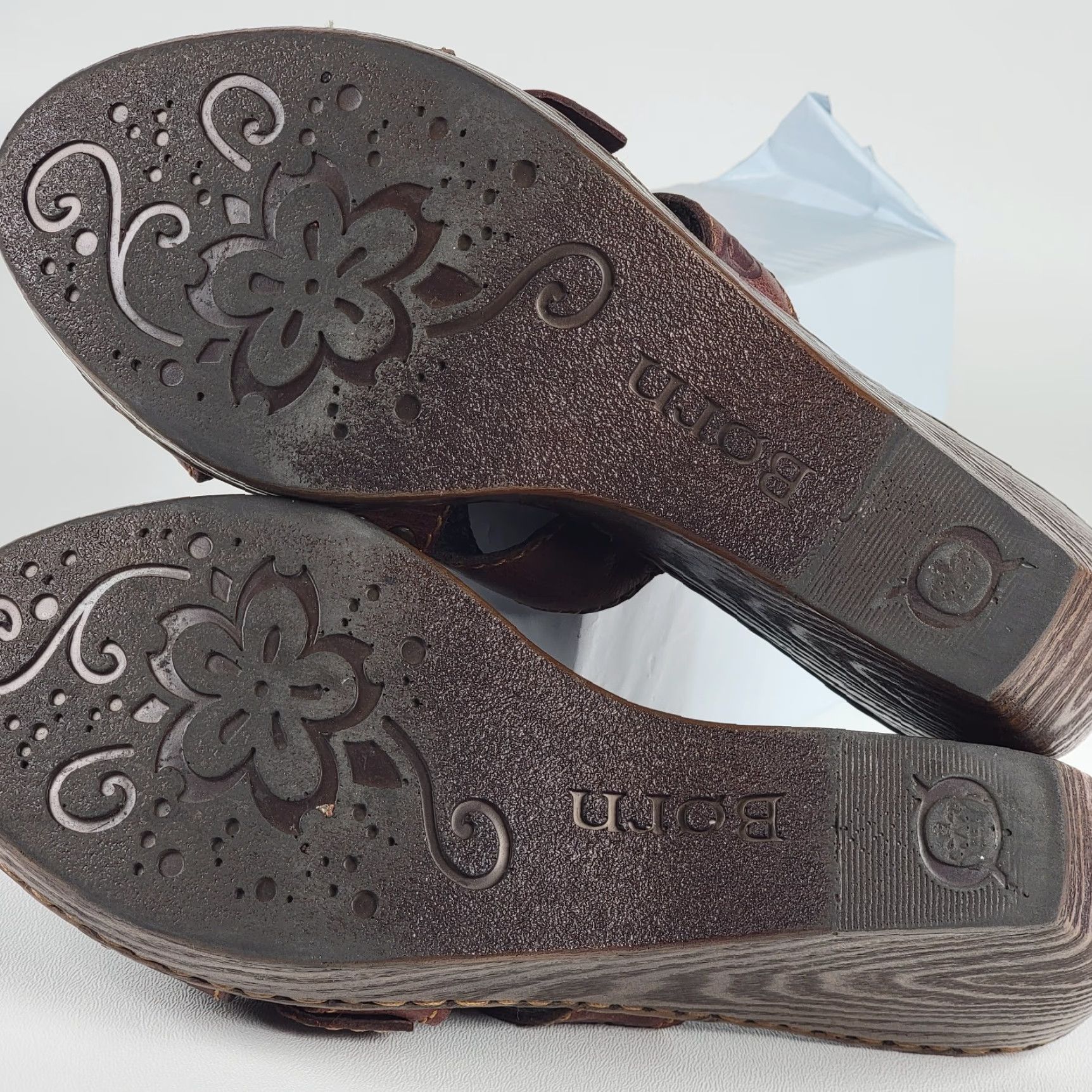 Born Born Brown Leather Criss Cross Studs Buckle Wedge Slide Sandals 38/ 7 US Size US 7 / IT 37 - 7 Thumbnail