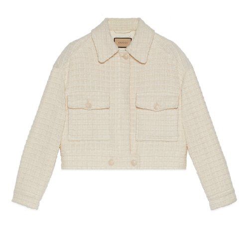 Gucci Window Tweed Bomber Jacket Ivory size IT 44 721995