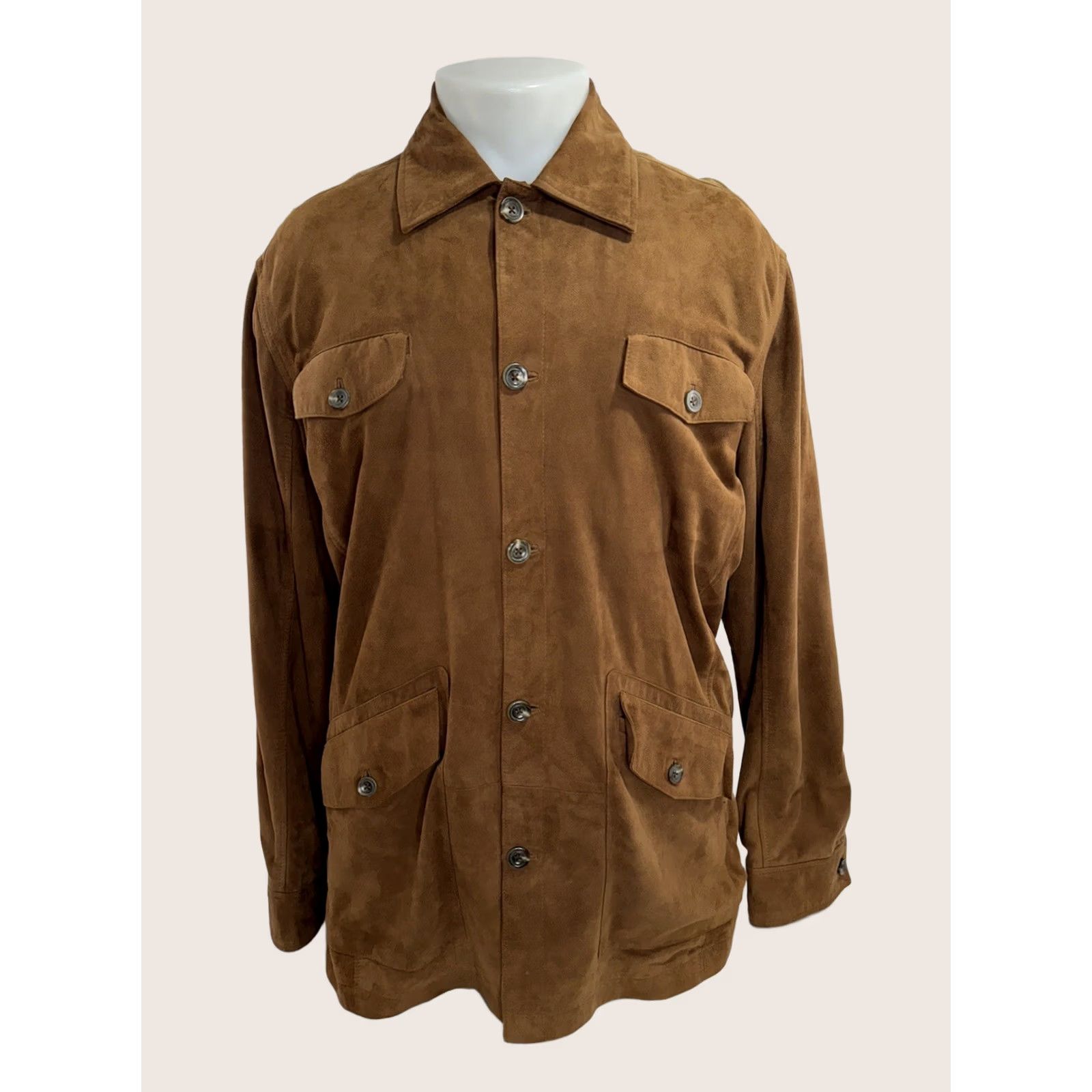 Liz Claiborne CLAIBORNE Luxe - GOAT SUEDE LEATHER Mens L Ranch Field Safari Jacket Shirt Leather Brown 90s Mens Size US L / EU 52-54 / 3 - 1 Thumbnail