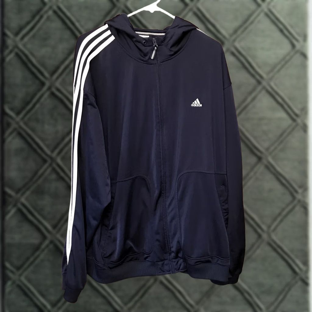 Adidas VINTAGE adidas Track Jacket Mens XL Blue Full Zip Hooded Striped 1265 Sports Size US XL / EU 56 / 4 - 1 Thumbnail