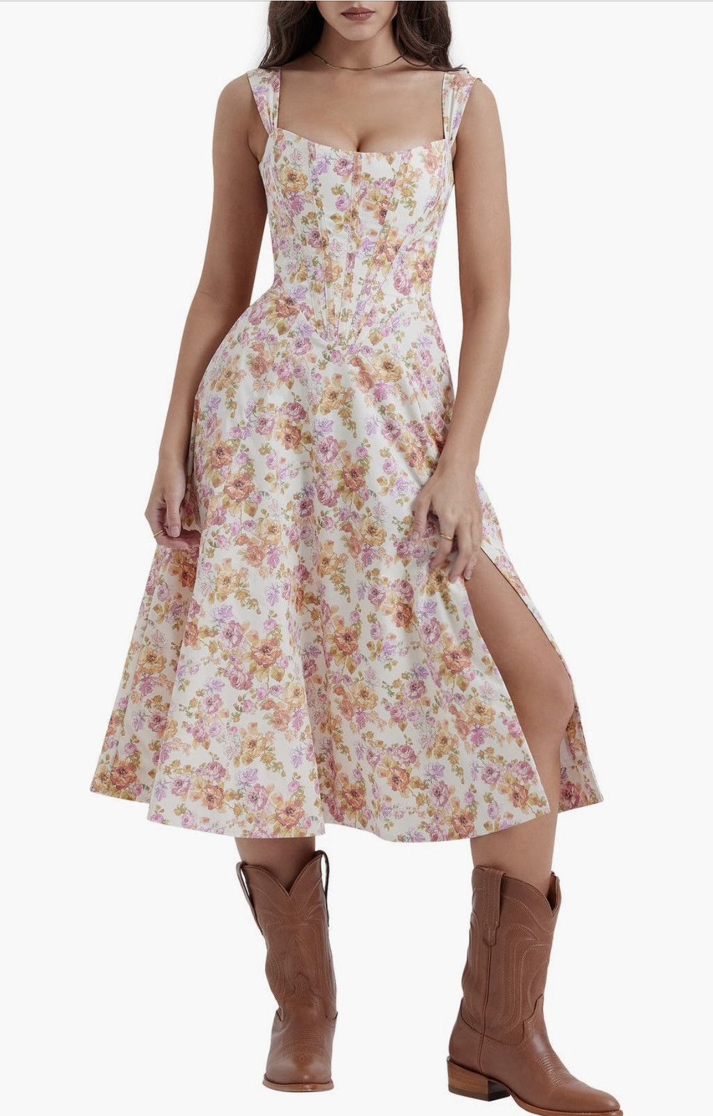 House of CB Saria Ivory Print Floral Midi Sundress size M