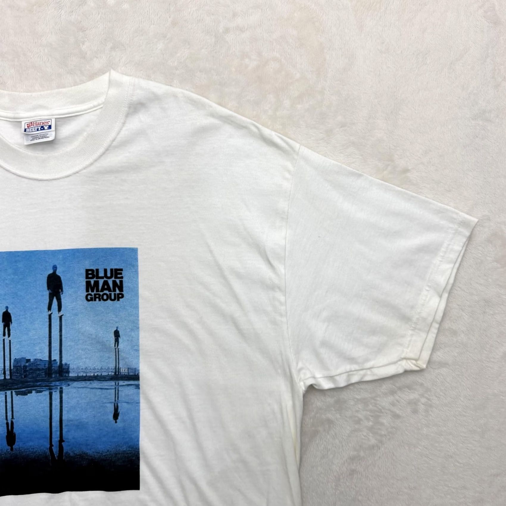 Hanes VINTAGE Blue Man Group Shirt Mens XL White Hanes Beefy-T Graphic Stilts Artwork Size US XL / EU 56 / 4 - 5 Thumbnail