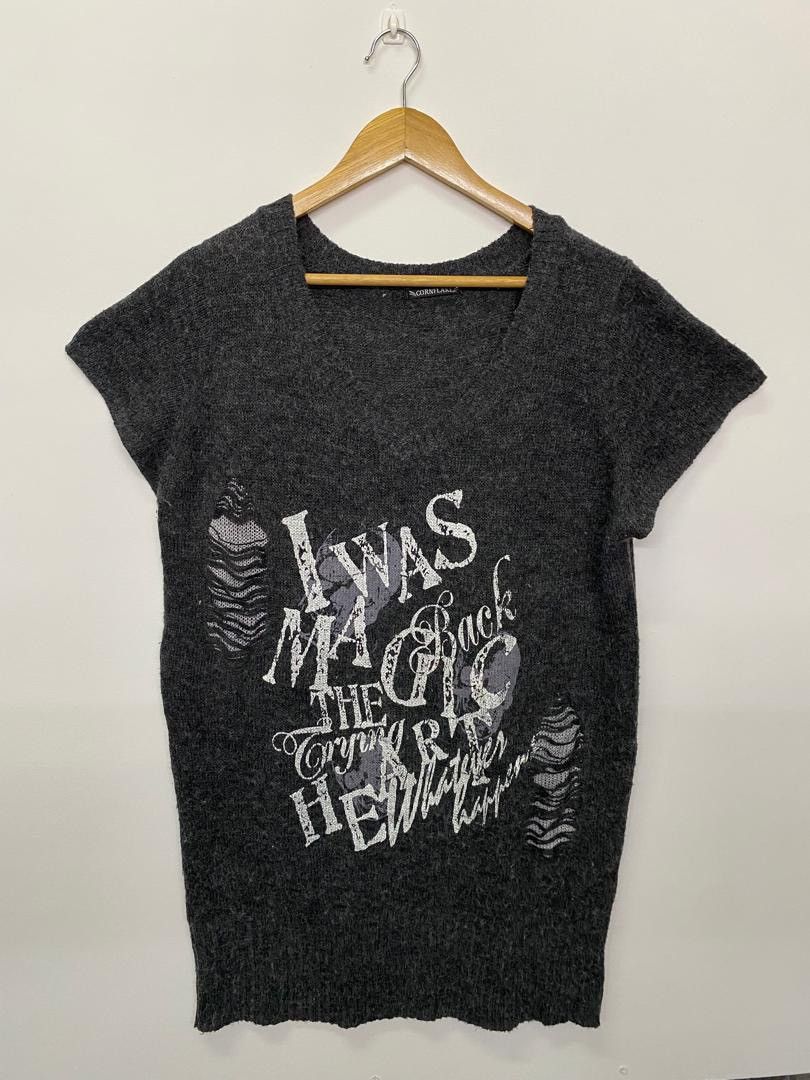 Japanese Brand Distressed Knit Top Cornflake V Neck Punk Style T-Shirt Size M / US 6-8 / IT 42-44 - 1 Thumbnail