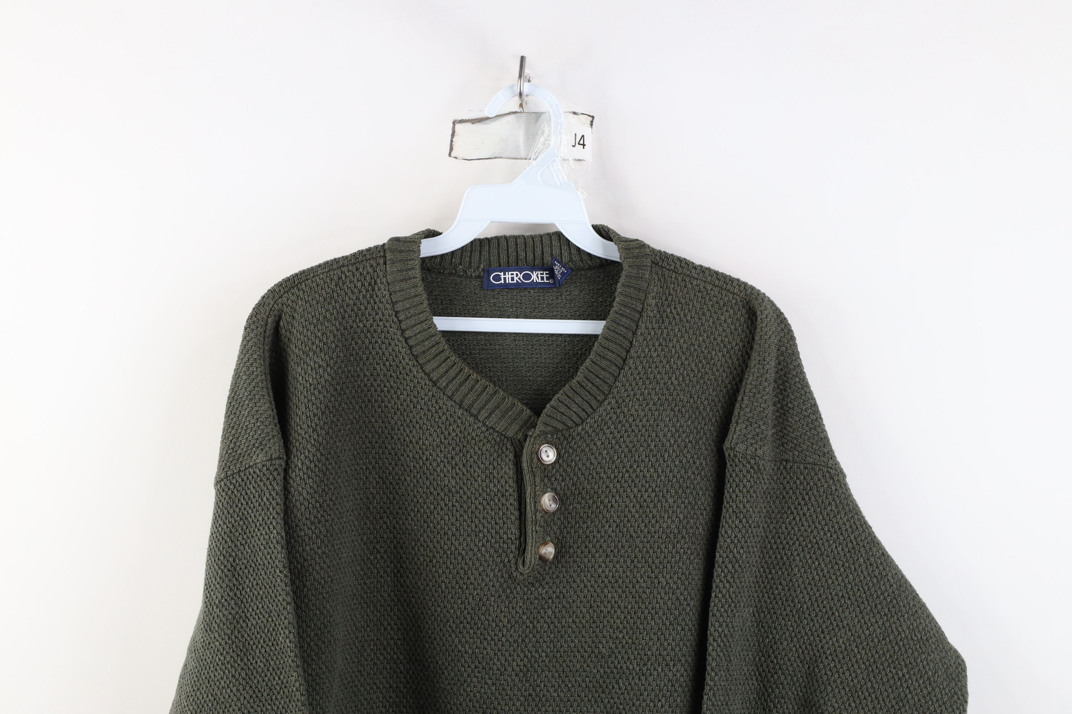 Vintage Vintage 90s Streetwear Weave Knit Henley Sweater Green USA Size US XL / EU 56 / 4 - 2 Thumbnail
