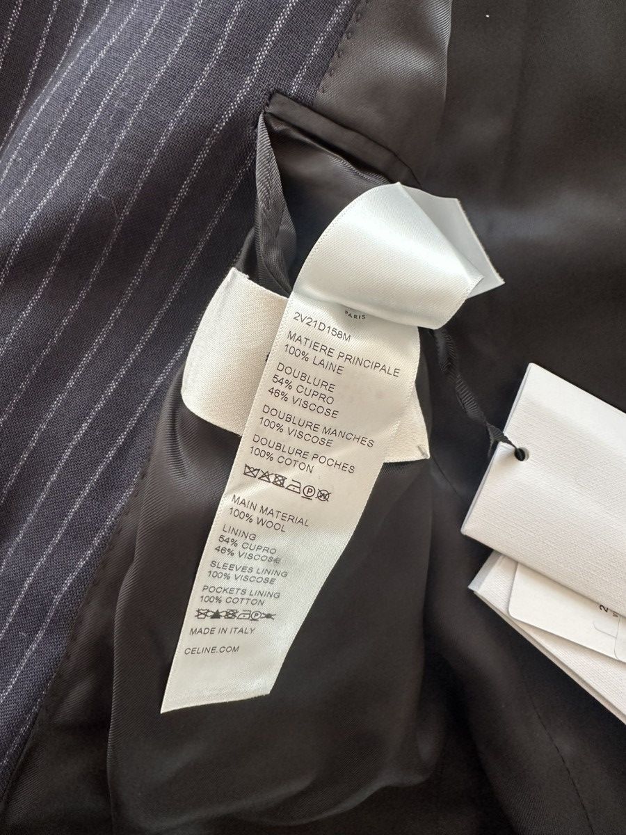 Celine × Hedi Slimane 22SS Double Breasted Navy Chalk Stripe Suit Wool Rectangle Size 44R - 17 Thumbnail