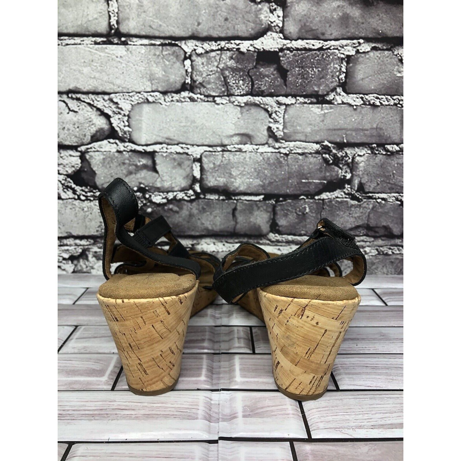 Rockport Rockport Black Leather Casual Cork Wedge Strappy Sandals Wom Size US 8.5 / IT 38.5 - 3 Thumbnail