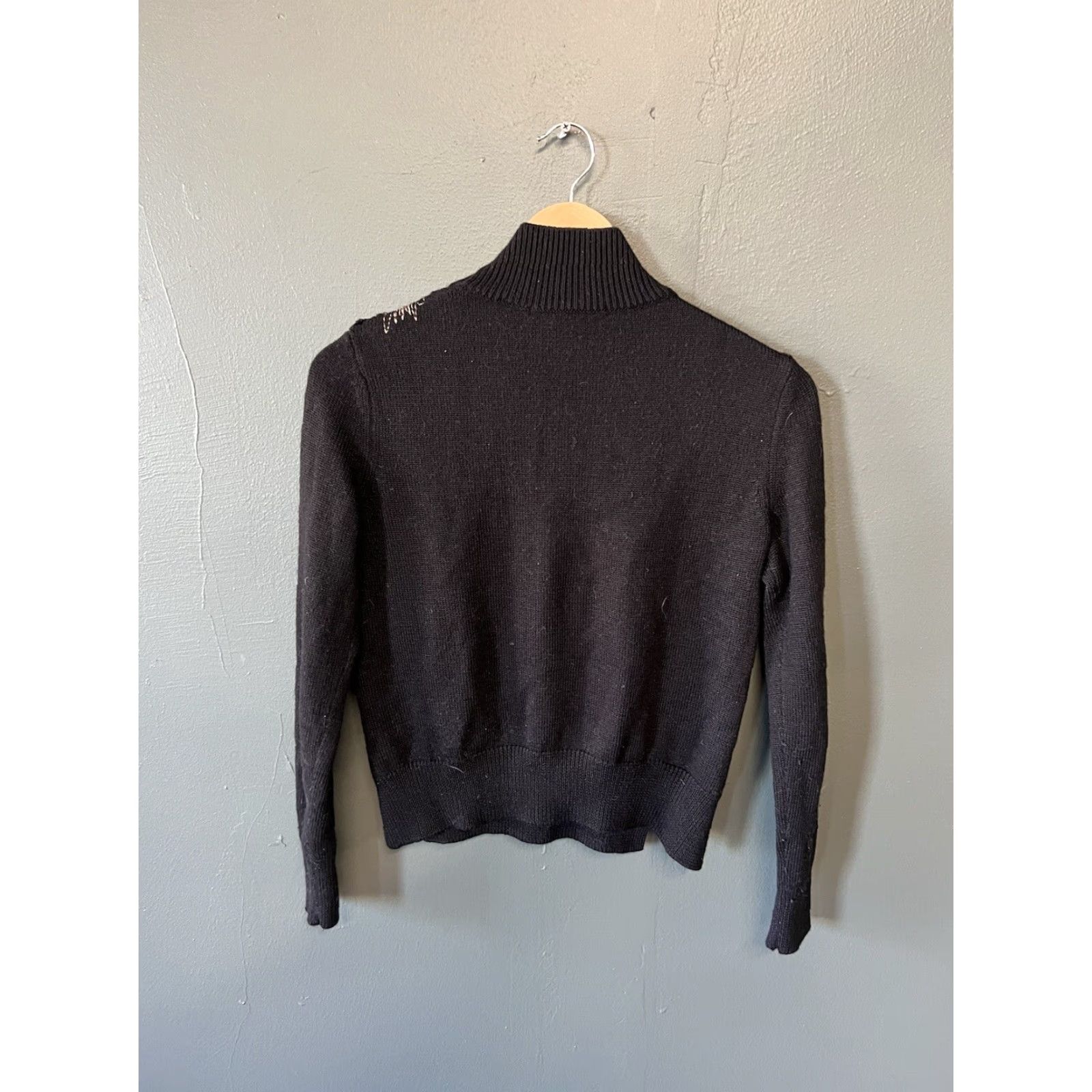 Vintage Knitted & Knotted Womens Black Wool Pullover Mockneck Sweater Size Small Size S / US 4 / IT 40 - 2 Thumbnail