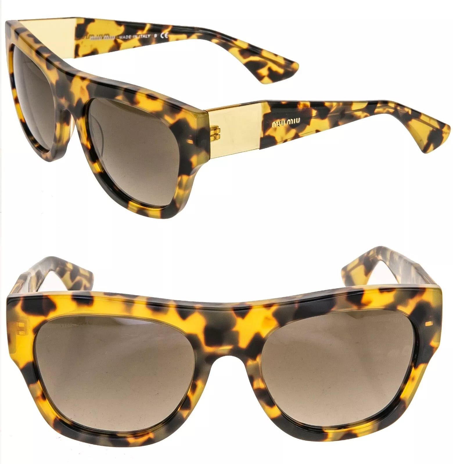 Miu Miu MIU MIU 05P Bold ECLAT Chunky Sunglasses MU05PS Brown Havana Size ONE SIZE - 1 Thumbnail