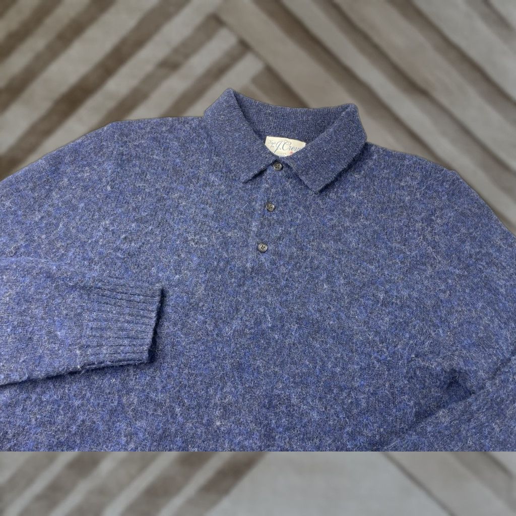 J.Crew J.CREW Sweater Pullover Mens Large Wool 100% Brushed Polo Collar Solid Blue Navy Heather Pacific Blue Size US L / EU 52-54 / 3 - 1 Thumbnail