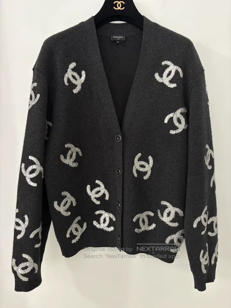 Chanel Chanel Black and gray full logo silver silk cardigan coat Size XS / US 0-2 / IT 36-38 - 1 Thumbnail