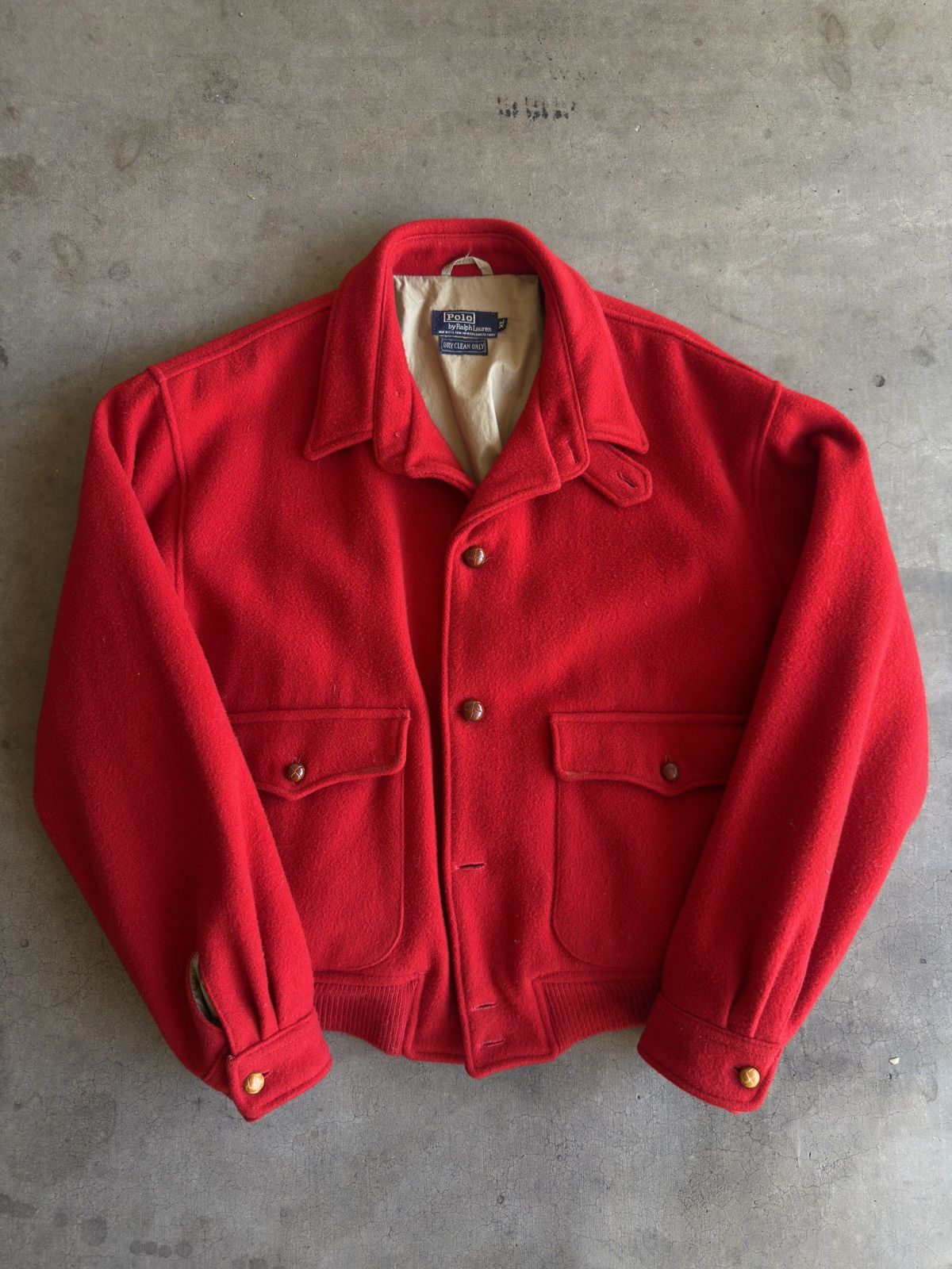 Polo Ralph Lauren Polo By Ralph Lauren 90's Red Melton Wool Bomber Size US XL / EU 56 / 4 - 1 Thumbnail