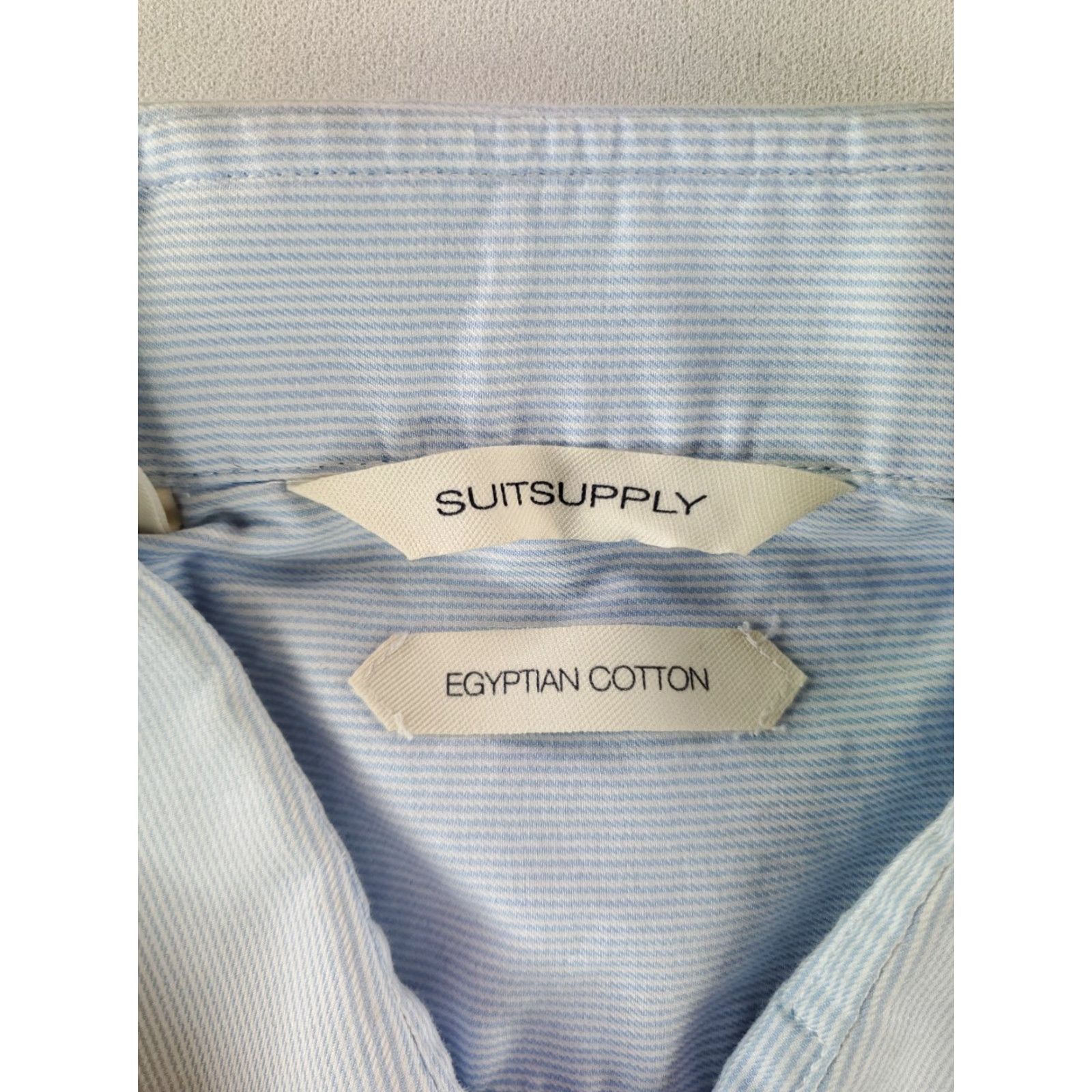 Suitsupply Suitsupply Egyptian Cotton Button Up Shirt Blue White Striped Slim Mens L / 41/16 Mens Size US L / EU 52-54 / 3 - 2 Thumbnail