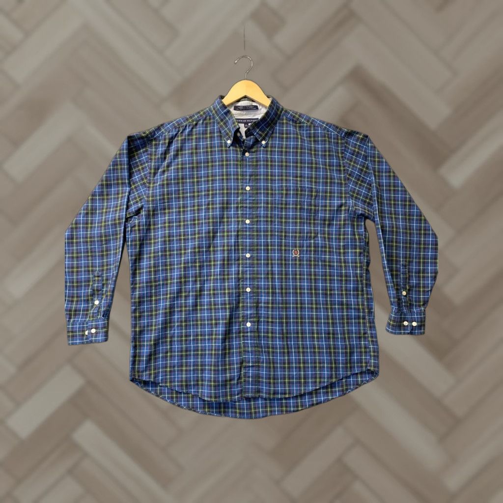 Tommy Hilfiger Tommy Hilfiger Shirt Button-Down XL Long Sleeve Plaid Multicolor Green Blue Men's Button-Up Pocket Logo Casual Workwear Size US XL / EU 56 / 4 - 1 Thumbnail