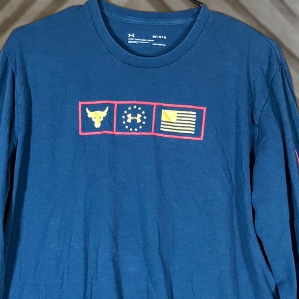 Under Armour Under Armour Mens Shirt Blue Loose Project Rock Freedom Respect Veteran M Shirt Long Sleeve Crew Neck Jersey Cotton Polyester Spandex Size US M / EU 48-50 / 2 - 1 Thumbnail