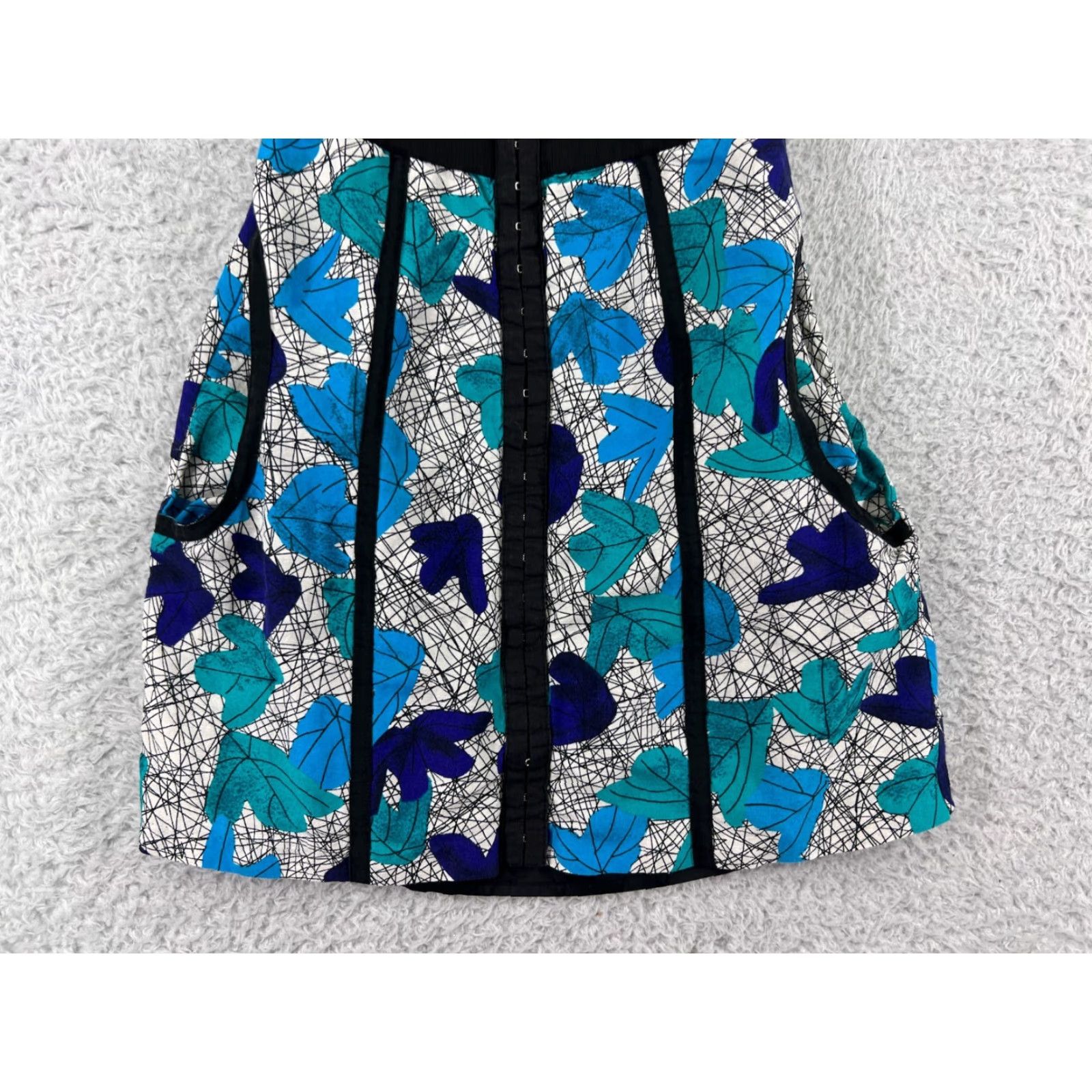 Anthropologie Tracy Reese Dress Frock Women 0 Blue Leaf Pattern Linen Silk Blend Sleeveless Mini Dress - 90s Bohemian Floral Casual Party Cocktail - Blue - Damen? Size XS / US 0-2 / IT 36-38 - 6 Thumbnail