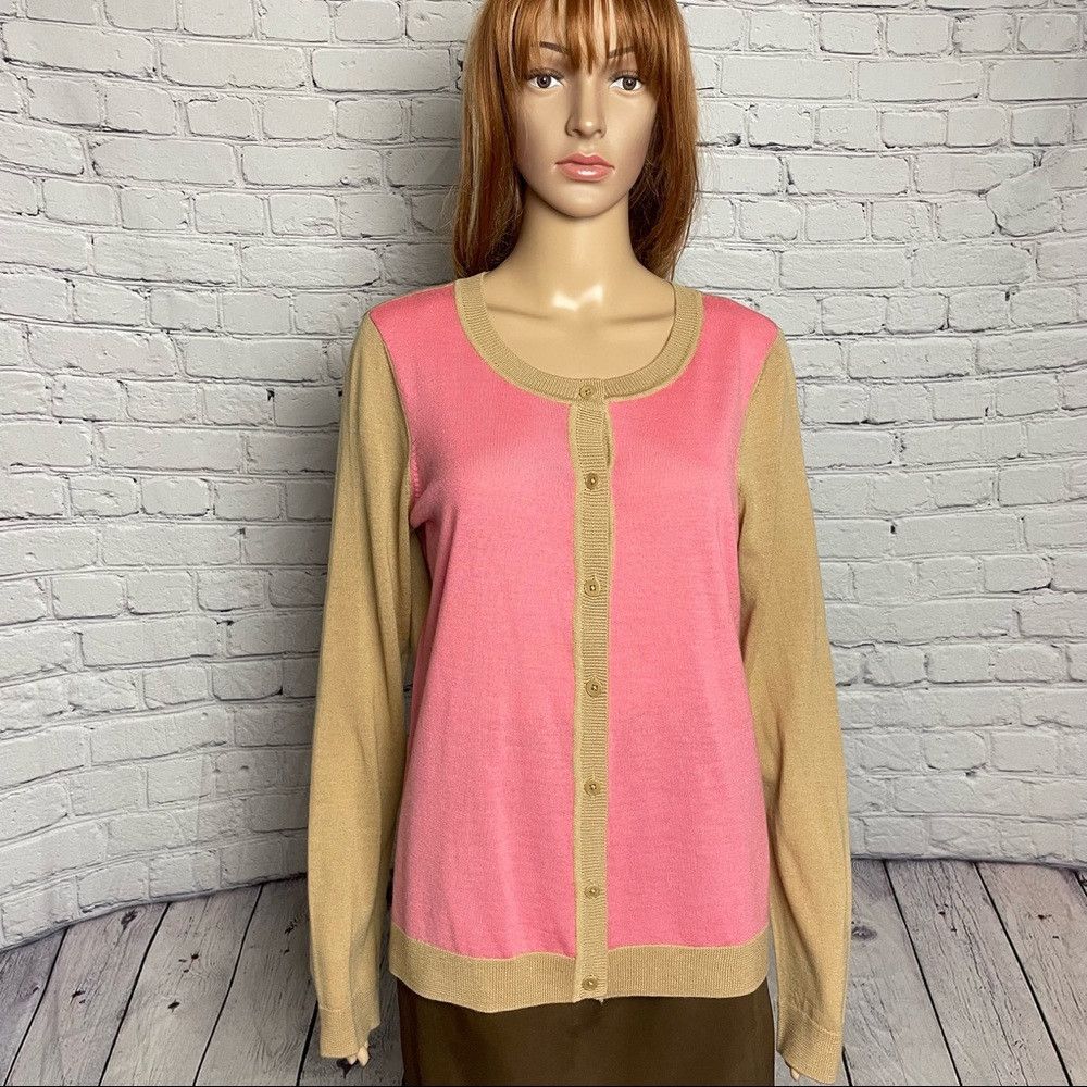 Talbots NWT New $99 Talbots Pure Italian Wool Colorblock Cardigan B Size L / US 10 / IT 46 - 1 Thumbnail