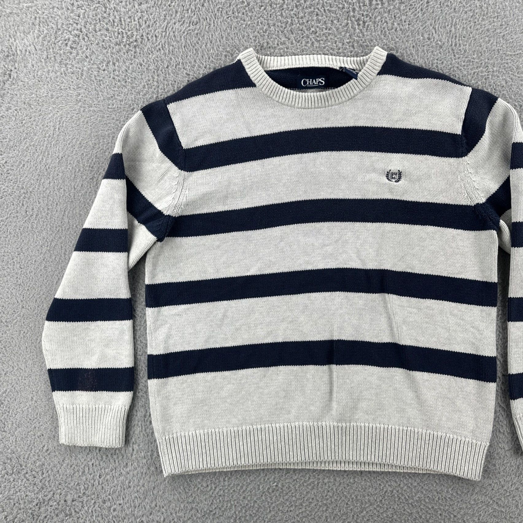 Chaps VINTAGE Chaps Sweater Men L White Blue Striped Cotton Logo Crew Neck Pullover Regular Size L Size US L / EU 52-54 / 3 - 3 Thumbnail