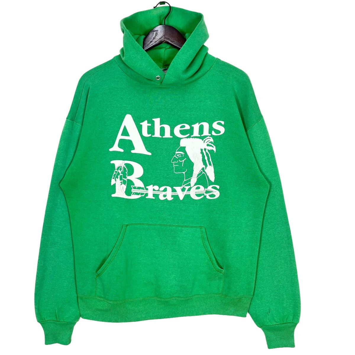 image of 1991 Athens Braves Mlb American Baseball Hoodie in Green, Men's (Size Large)