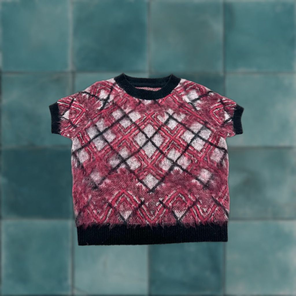 Vintage Pilcro Sweater Womens Small Pink Black Acrylic Short Sleeve Lattice Bethesda Row Size S / US 4 / IT 40 - 1 Thumbnail