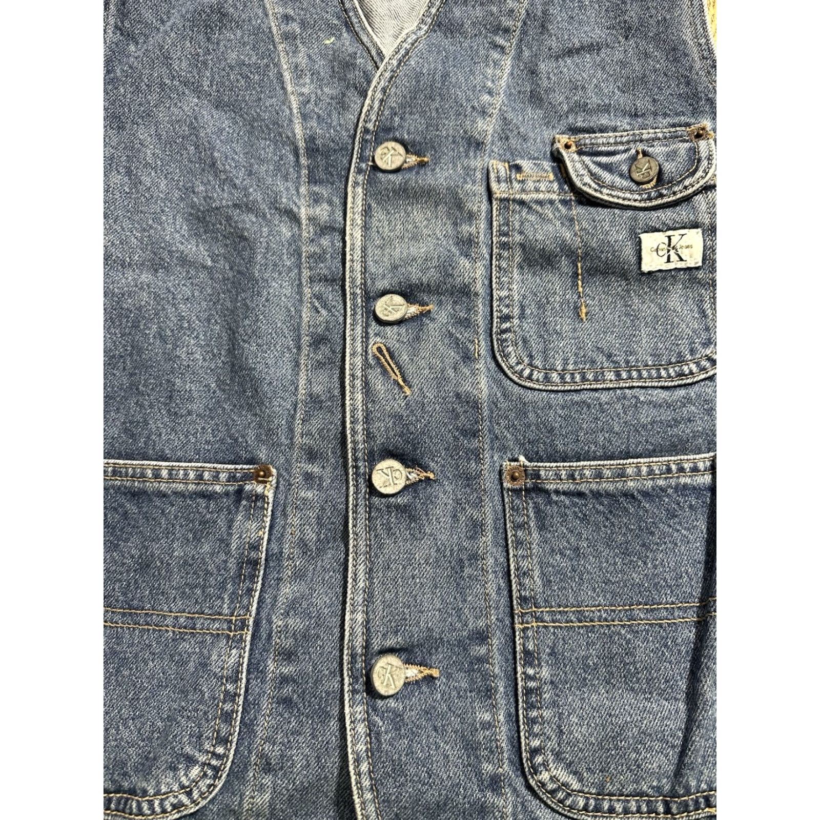Calvin Klein VINTAGE Calvin Klein Jeans Vest Mens Denim Blue 90s M Regular Short Button NOS USA Made CK Vest Size US 31 - 4 Thumbnail