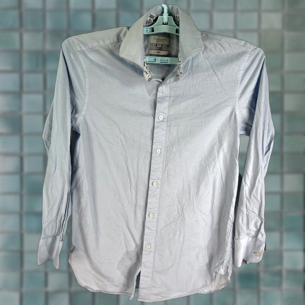 Ted Baker Ted Baker Slim Long Sleeve Button Up Shirt Mens Size 15 Blue Size US M / EU 48-50 / 2 - 1 Thumbnail