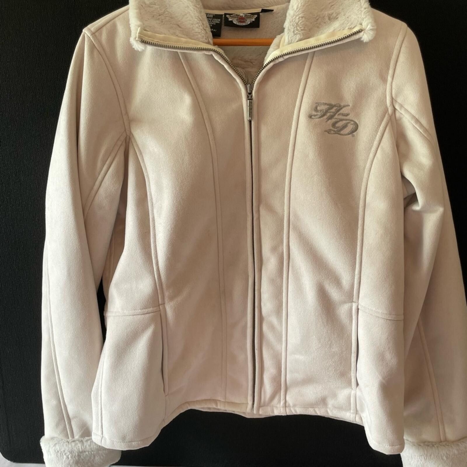 Harley Davidson Harley-Davidson Cream Faux Suede Zip Front Jacket Size L / US 10 / IT 46 - 1 Thumbnail
