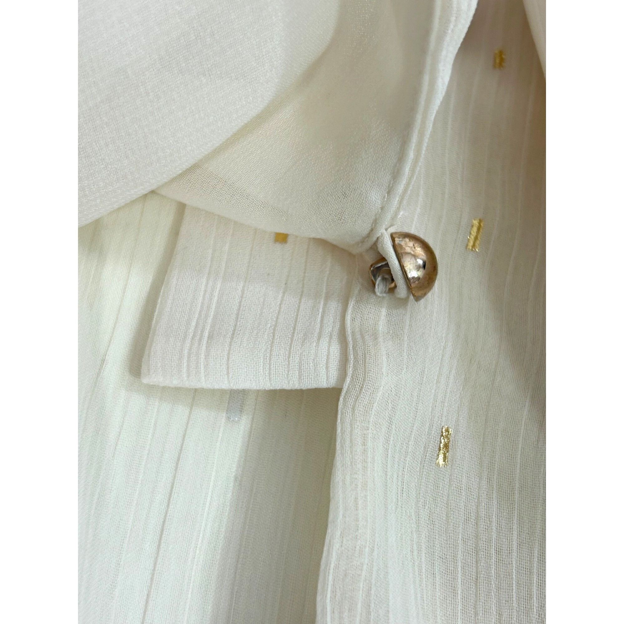 Zara Zara Ecru Cream Blouse S Gold Metallic Dashes Band Neck Gold Size S / US 4 / IT 40 - 18 Thumbnail