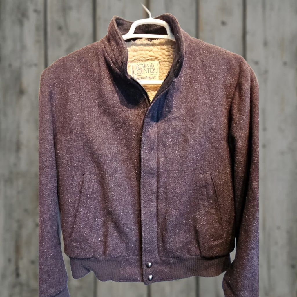 Vintage VINTAGE Town & Country Gordon Ferguson Purple Wool Sherpa Bomber Jacket Mens Medium Size US L / EU 52-54 / 3 - 1 Thumbnail
