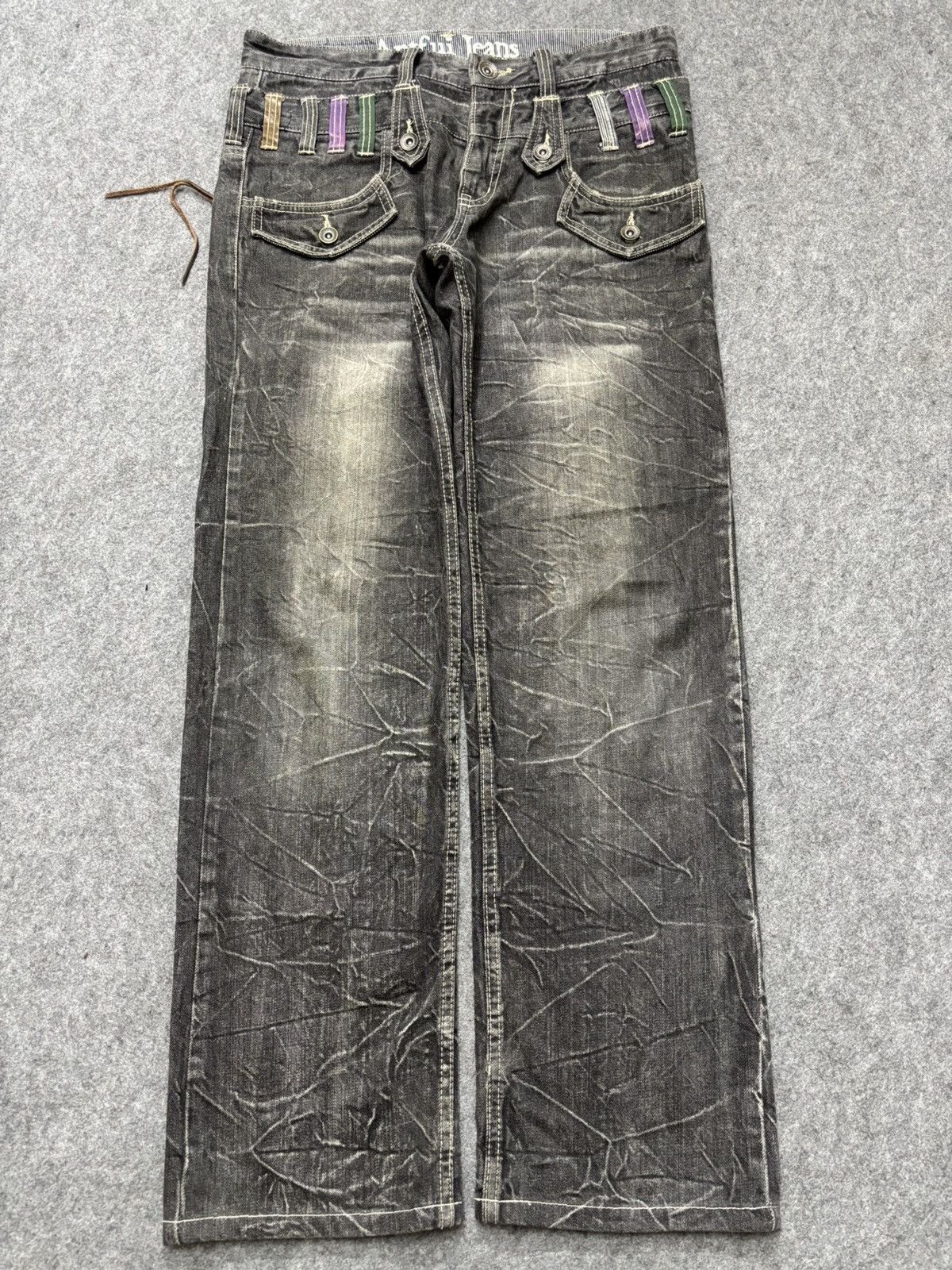Japanese Brand 💥Cracked Fades💥Antfui Double Waist Black Wash Denim F642 Size US 32 / EU 48 - 20 Thumbnail
